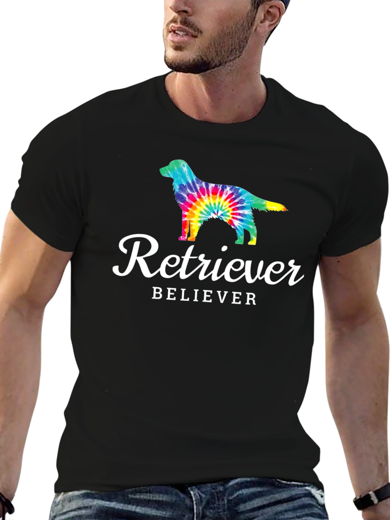Black Retriever Believer Tie-Dye Dog Graphic Tee view 6
