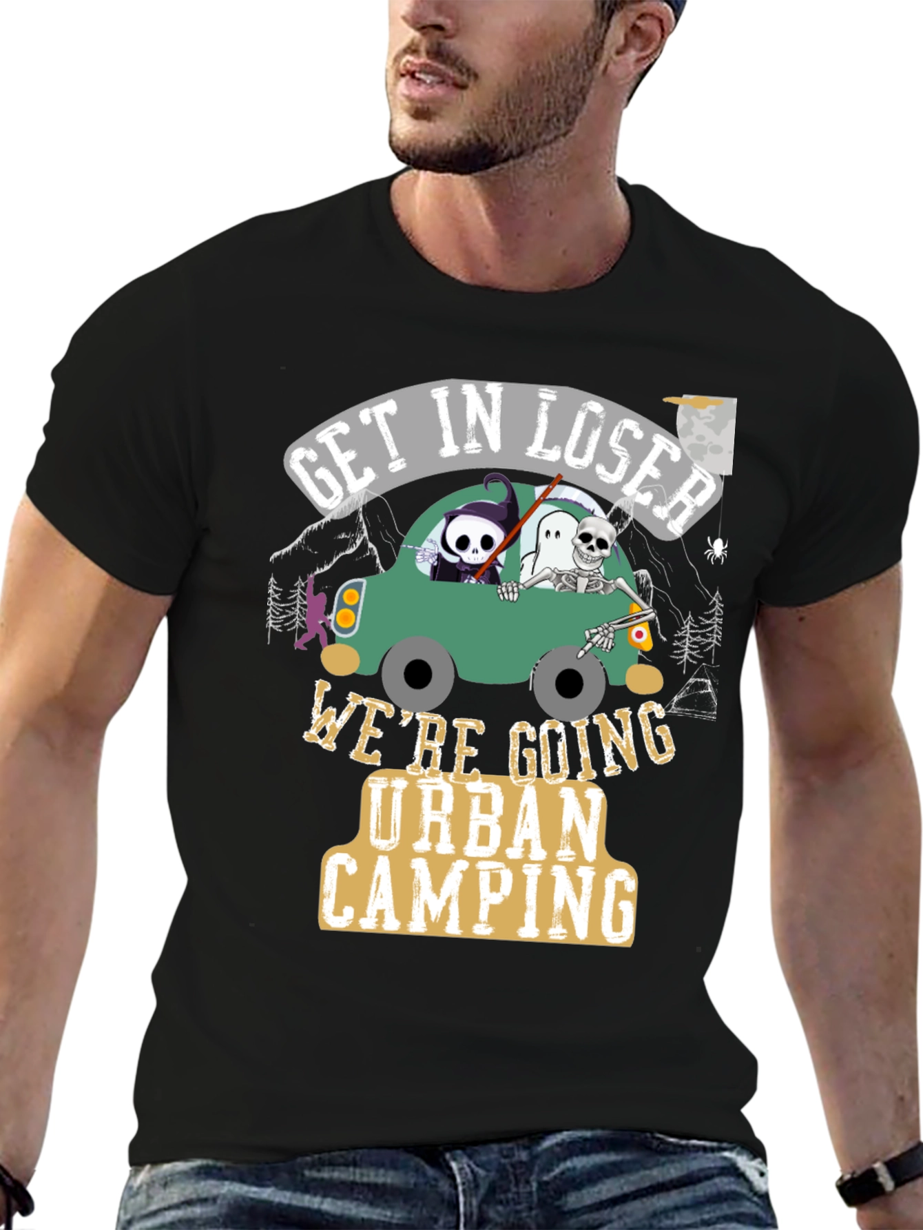 Black Get In Loser Urban Camping T-Shirt view 6