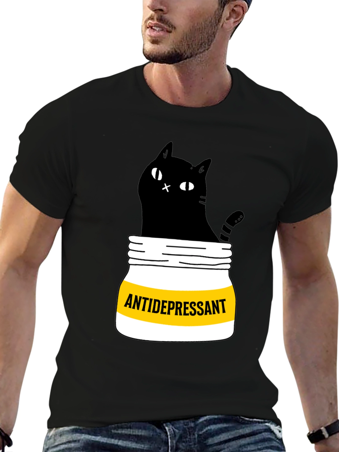 Black Antidepressant Cat T-Shirt - Funny Black Cat Graphic Tee view 6