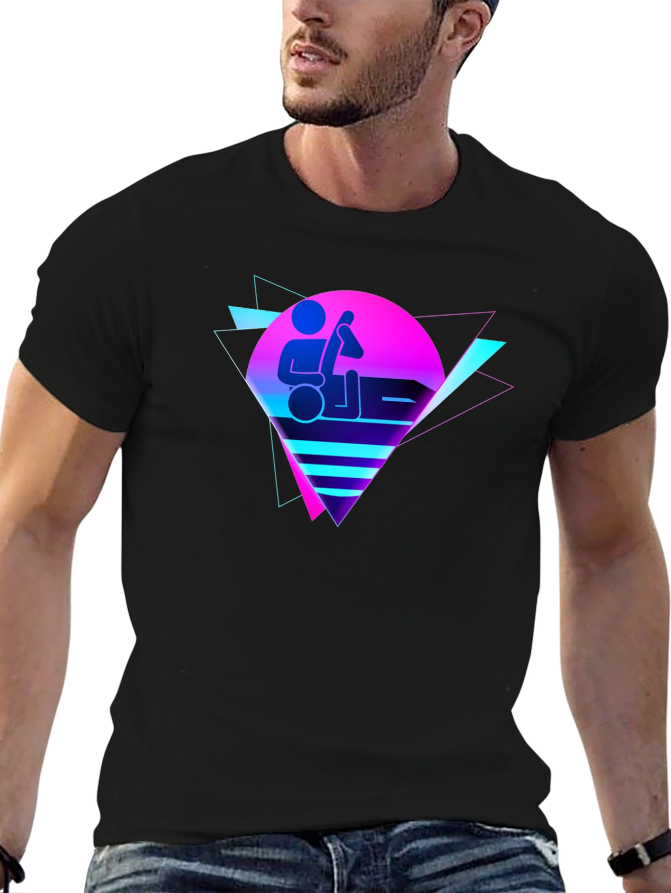 Black Retro Synthwave T-Shirt view 6