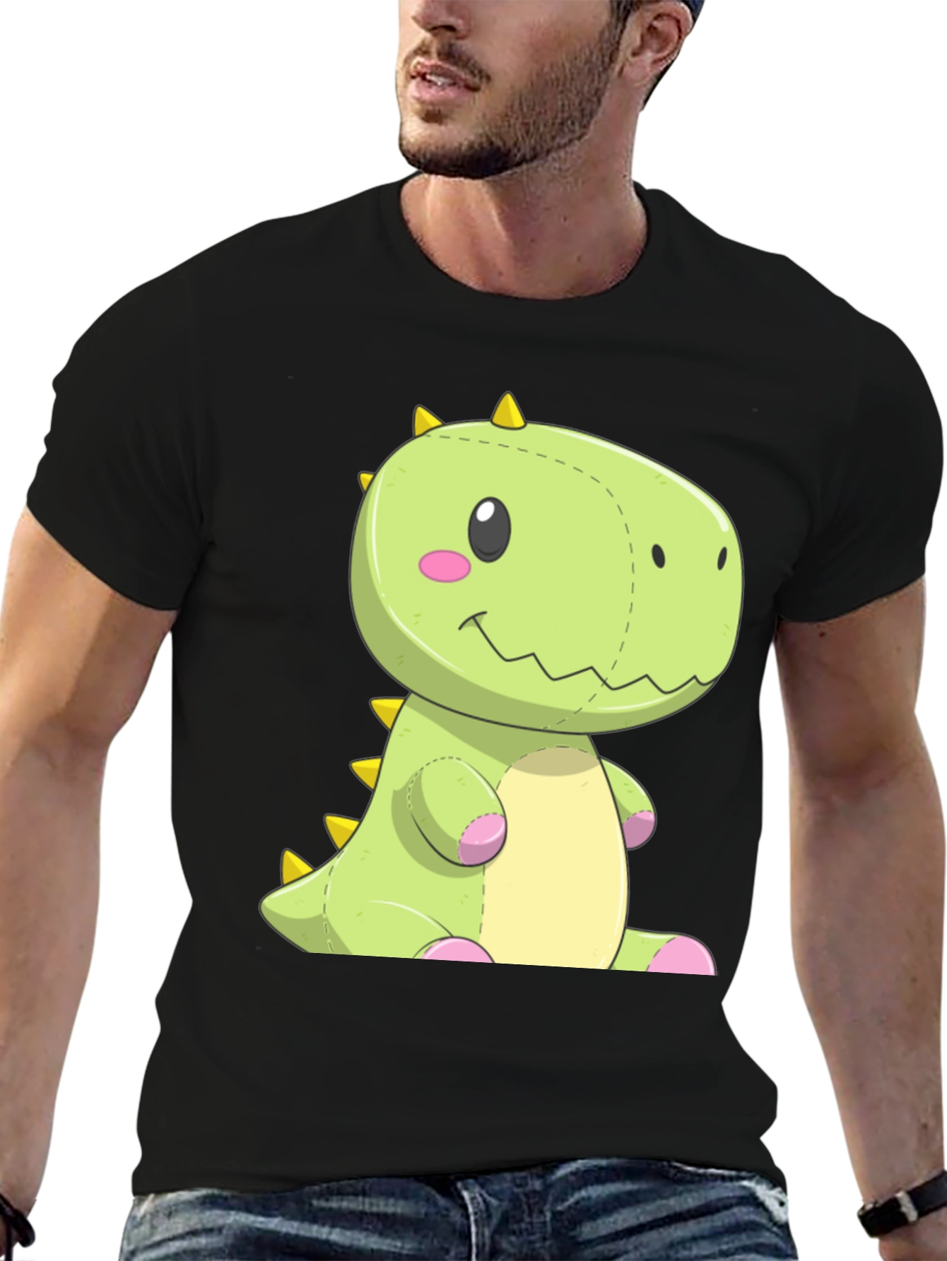 Black Dinosaur Plush Graphic Tee - Black Cotton Shirt view 6