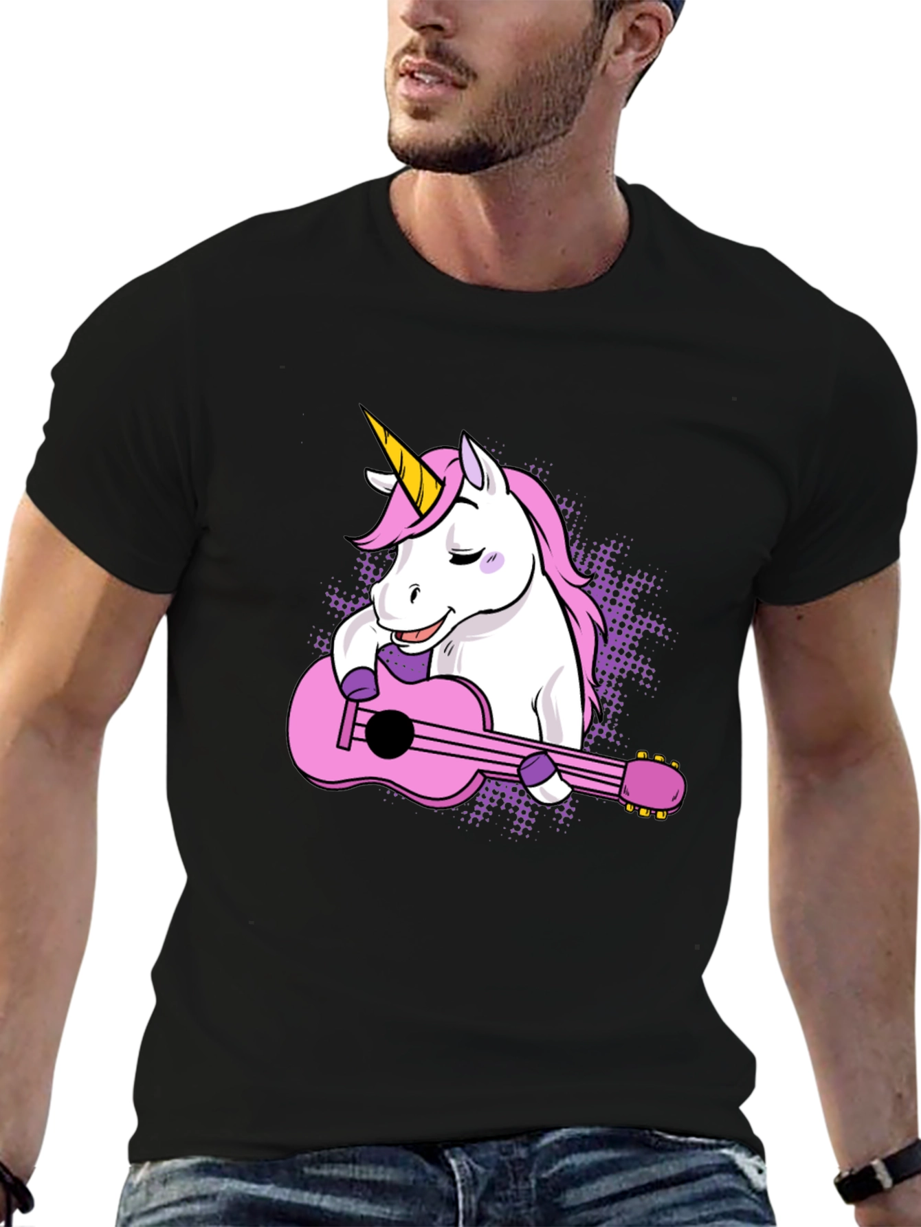 Black Unicorn Guitar T-Shirt - Cute Graphic Tee view 6