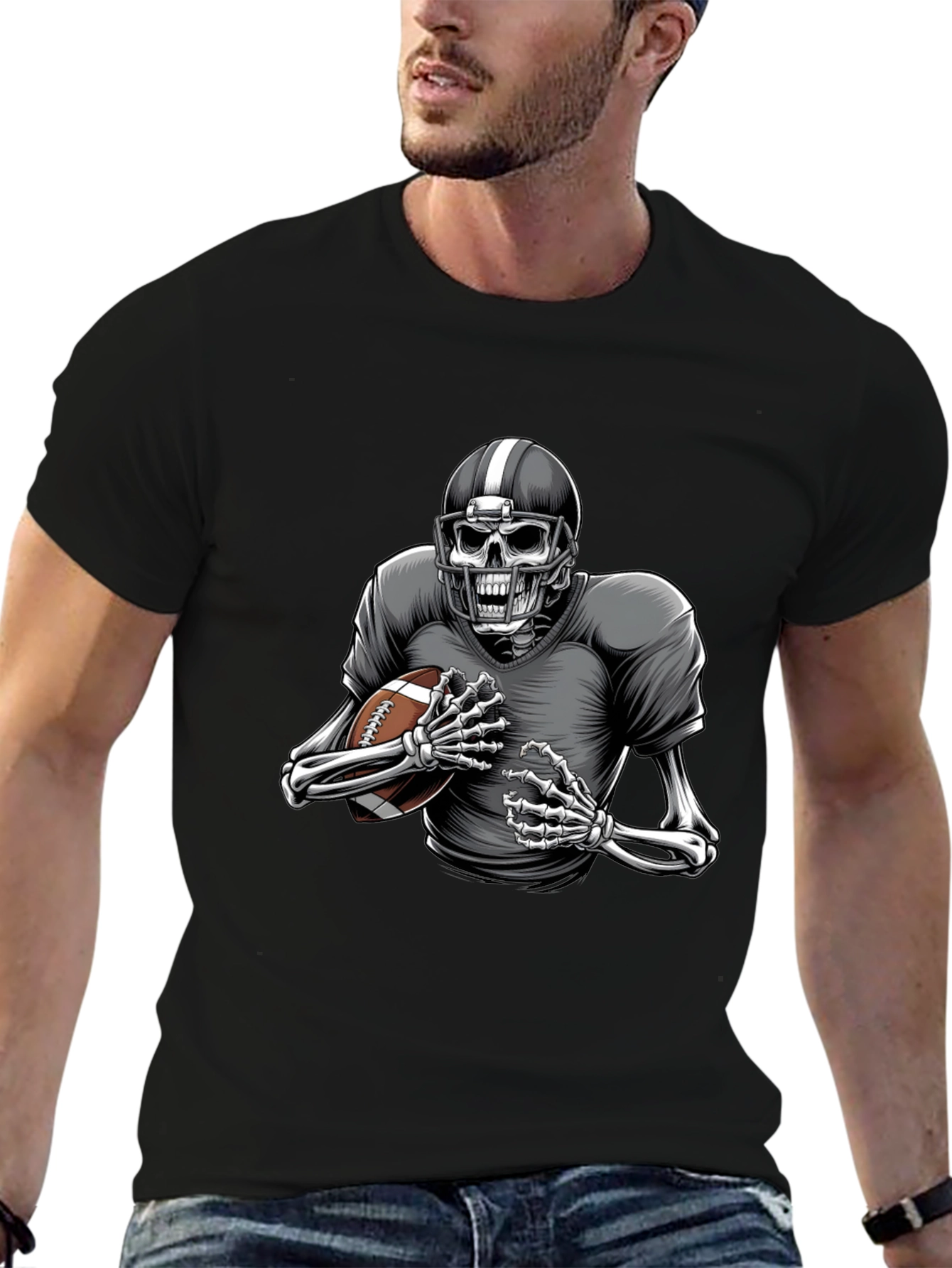 Black Skeleton Football Player Graphic Tee view 6