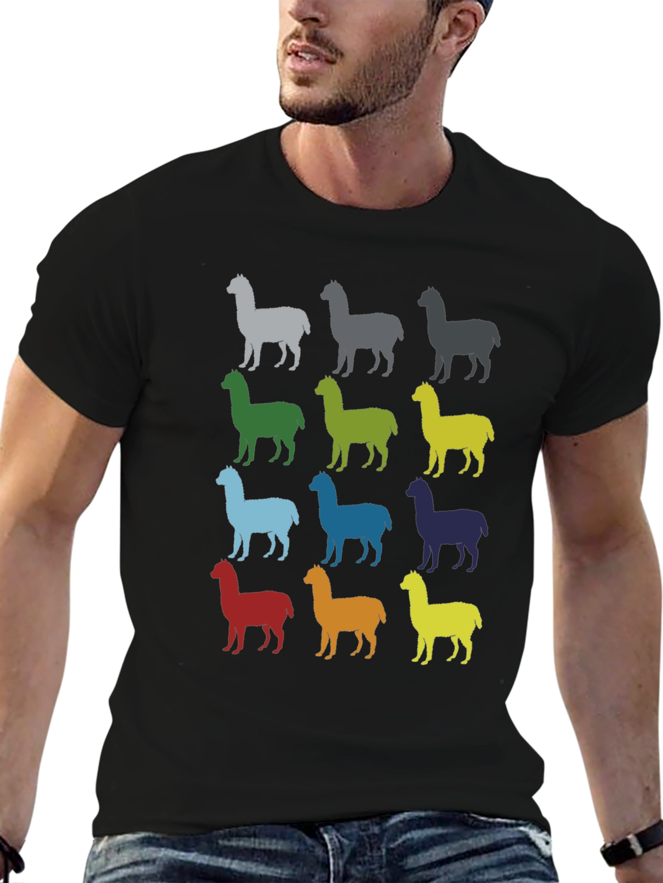 Black Colorful Alpaca Graphic T-Shirt view 6