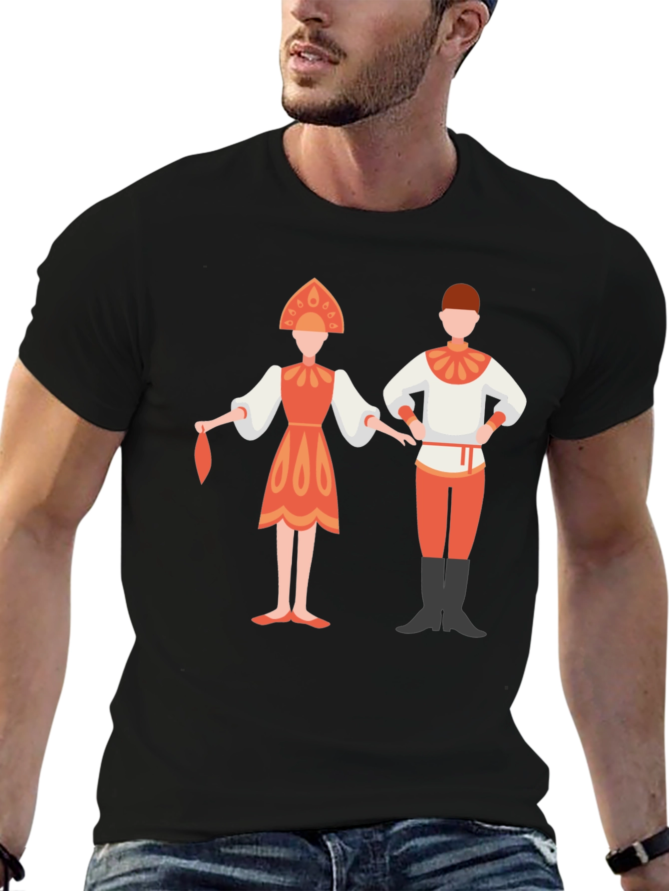 Black Russian Folk Dance Graphic Tee - Black Unisex Shirt view 6