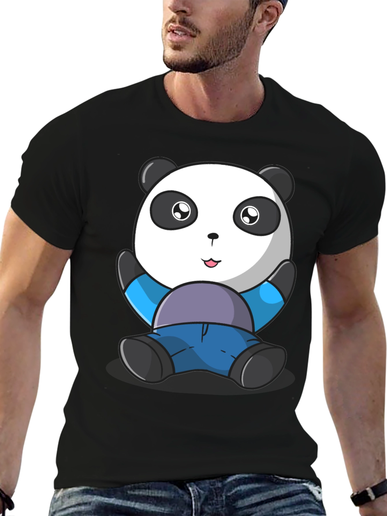 Black Cute Panda Bear Graphic T-Shirt view 6