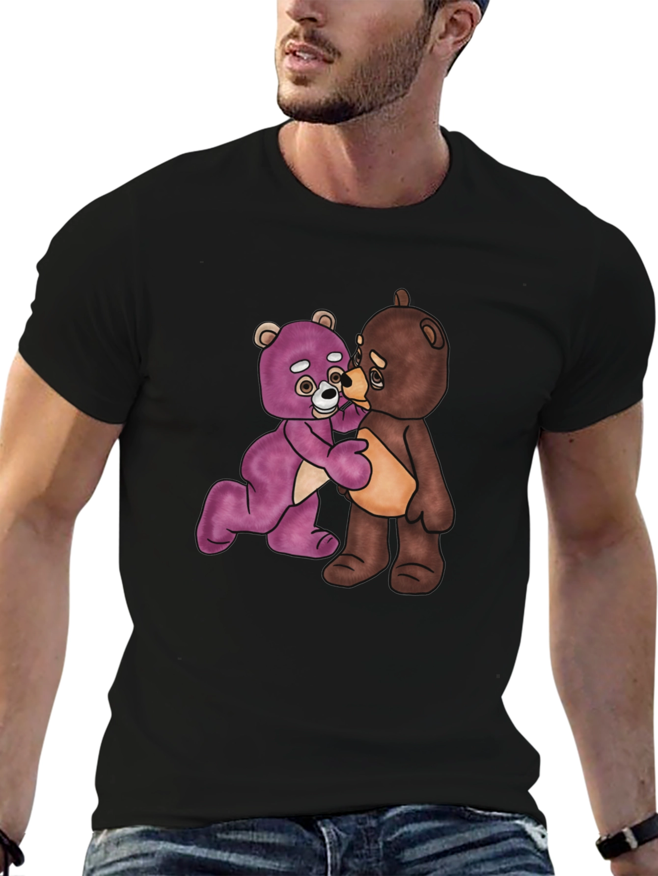 Black Teddy Bears Hug Graphic Black T-Shirt view 6
