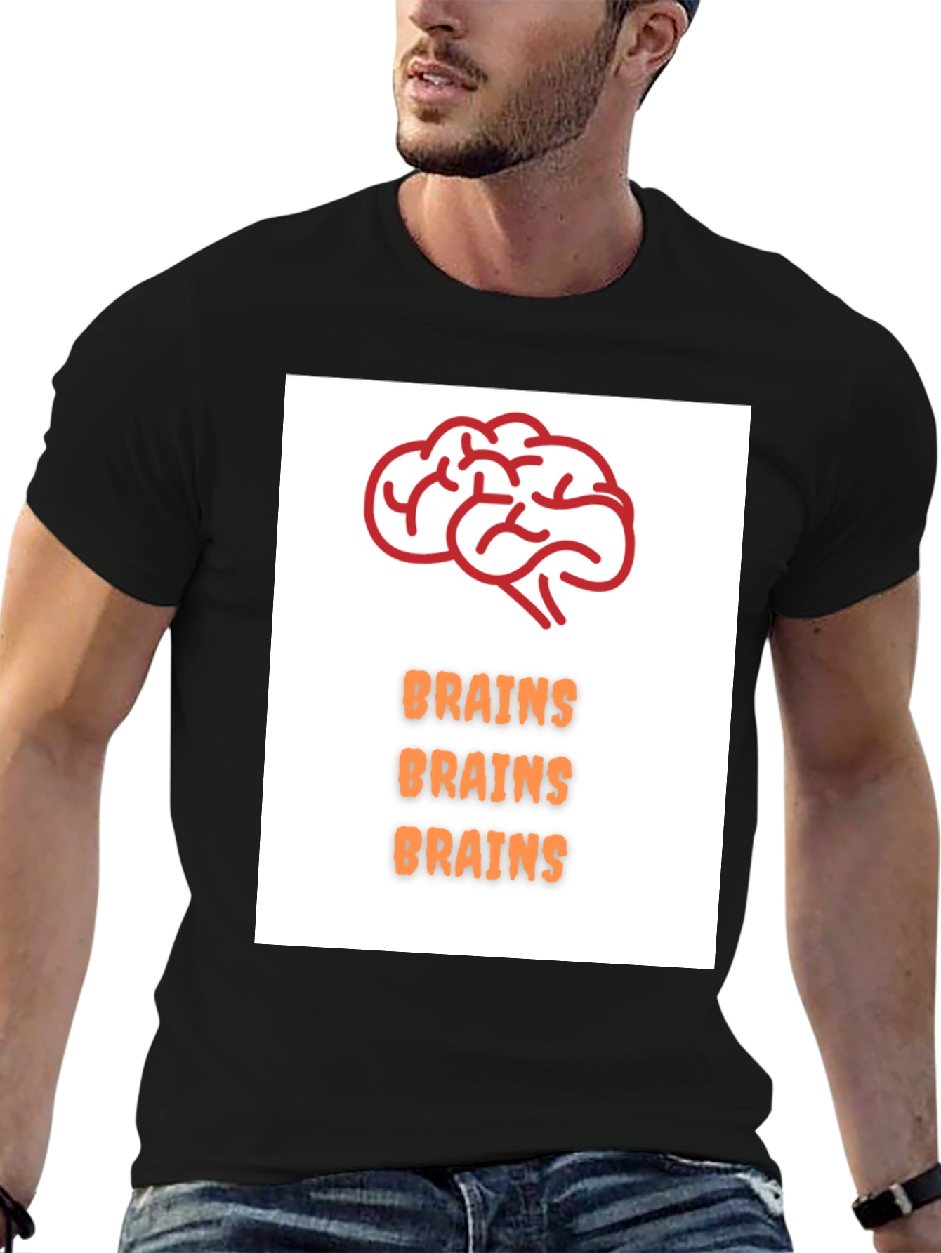 Black Brains T-Shirt - Black Crew Neck Tee view 6