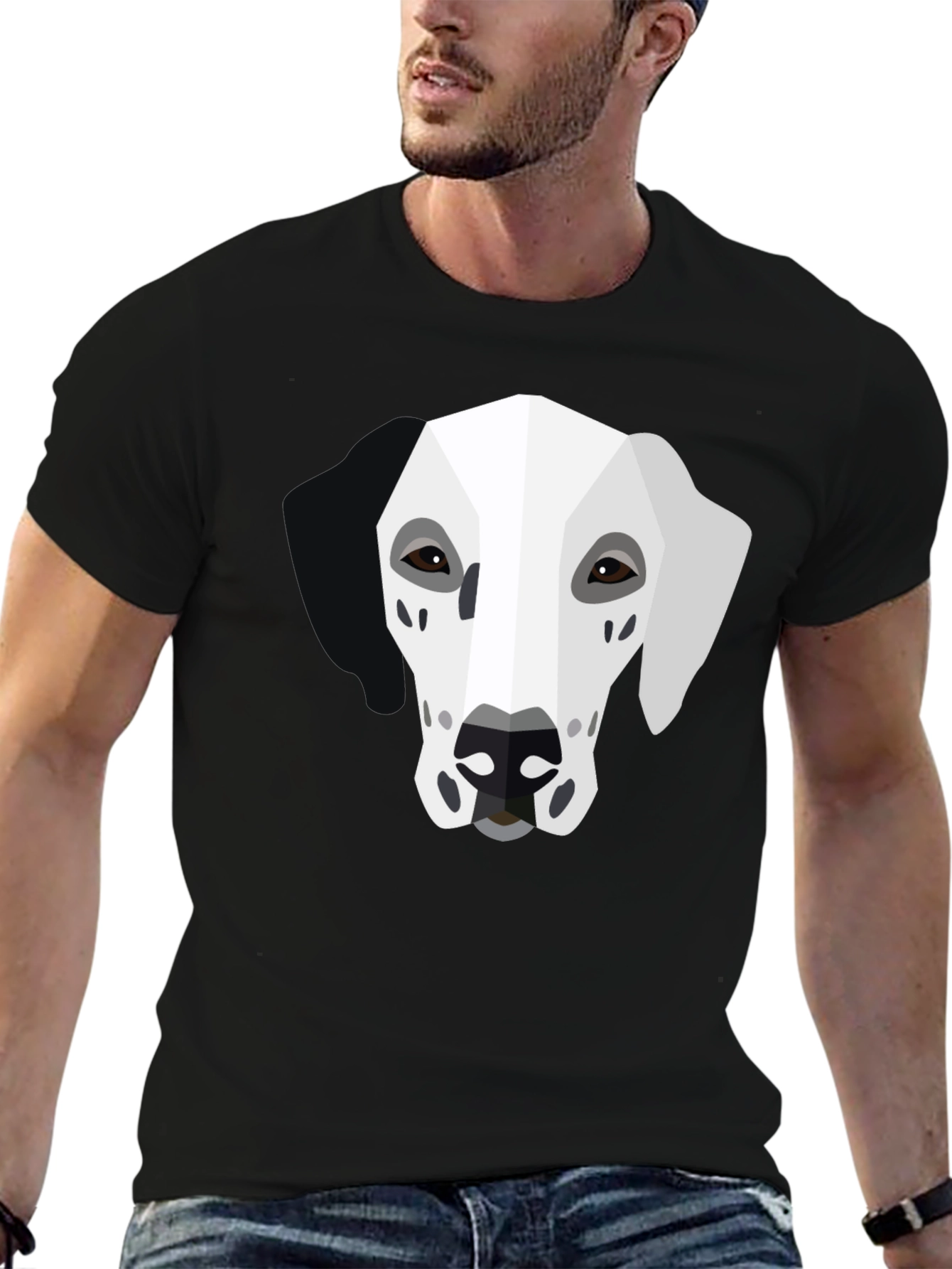 Black Geometric Dalmatian Graphic Tee - Unisex Black T-Shirt view 6