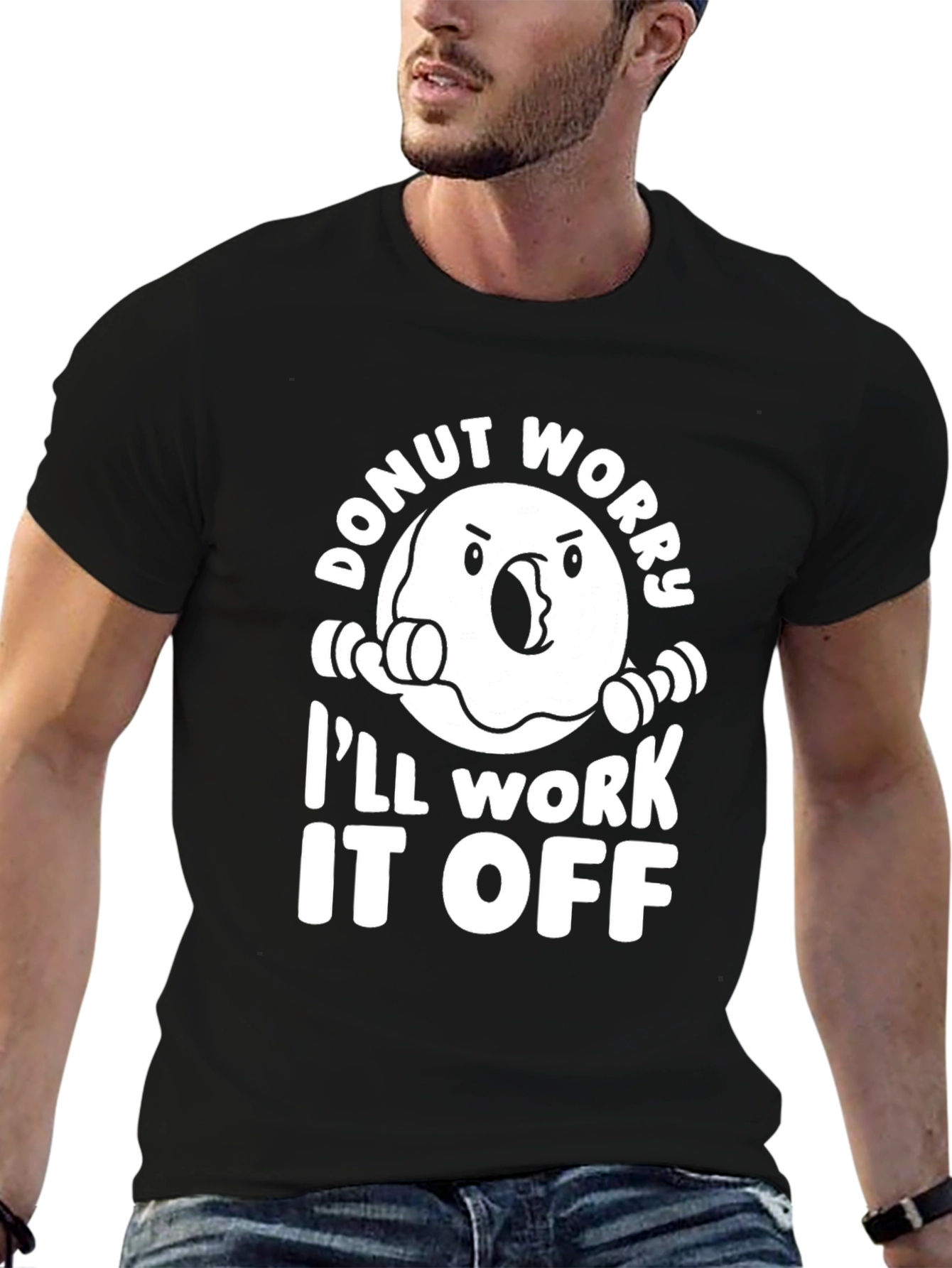 Black Funny Donut Workout T-Shirt - I'll Work It Off view 6