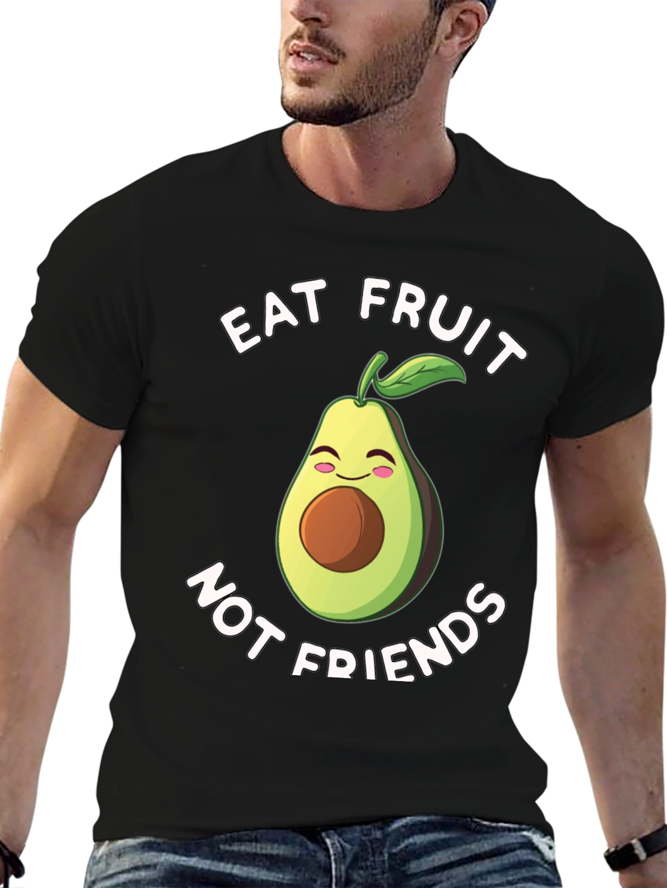 Black Eat Fruit Not Friends Avocado T-Shirt view 6