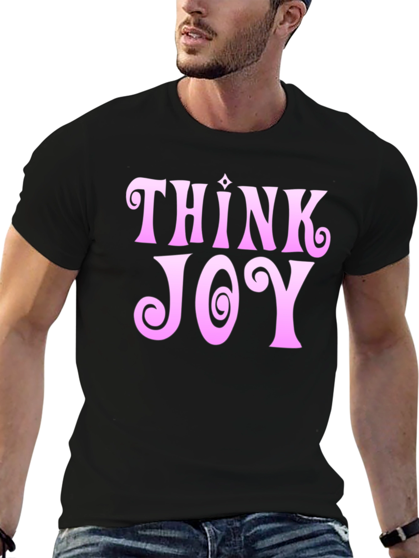 Black Think Joy Graphic Tee - Fun Positive Vibes T-Shirt view 6