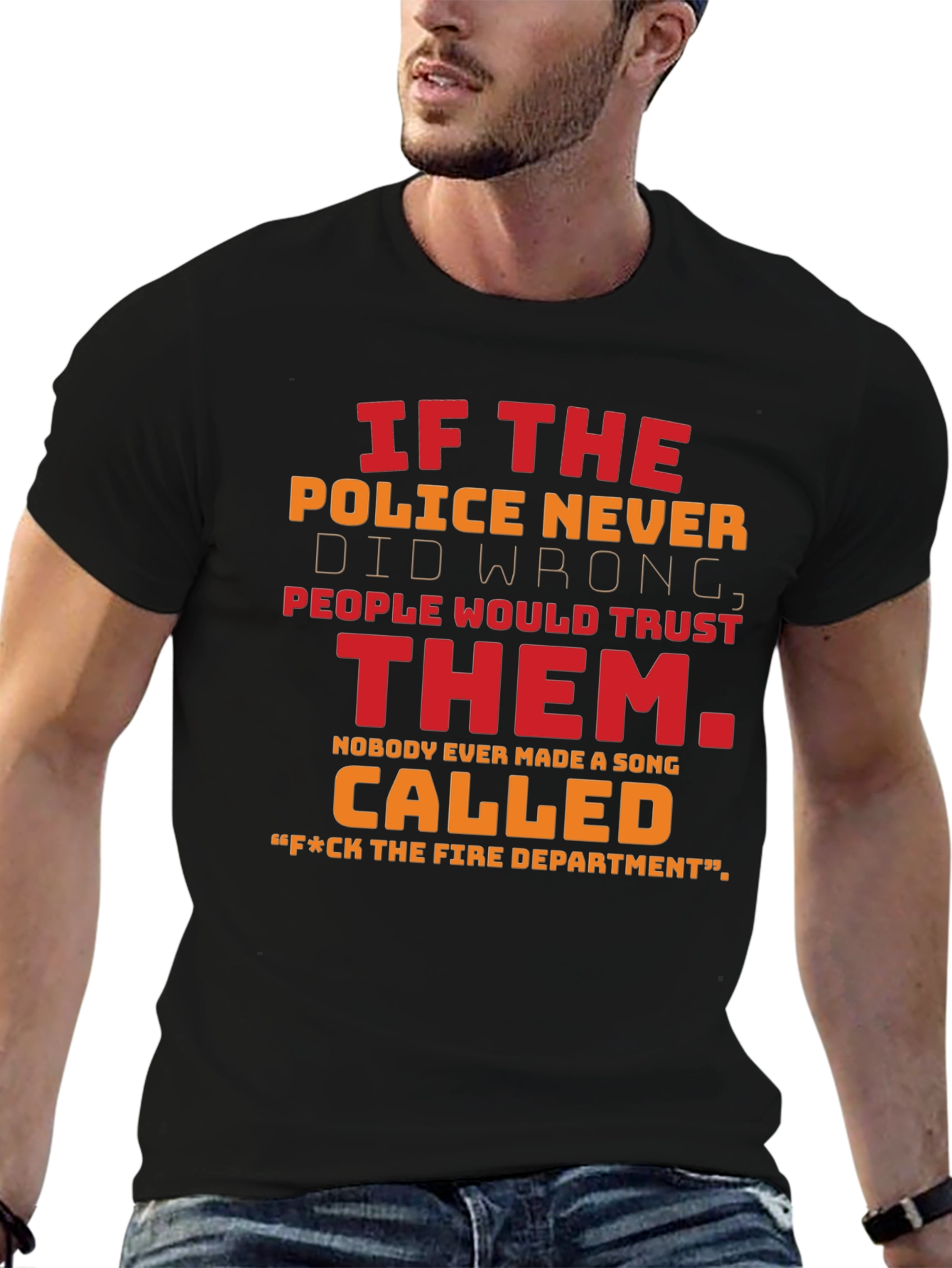Black Funny Police & Fire Department T-Shirt view 6