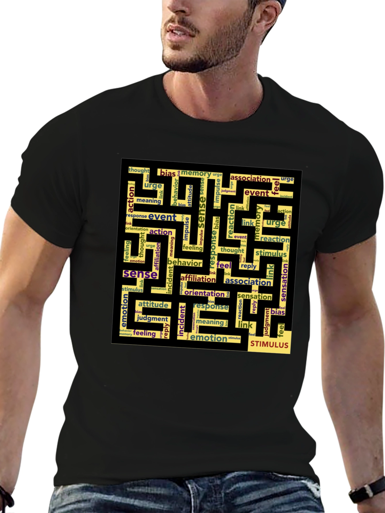 Sense Maze Black T-Shirt - Word Art Design - 6