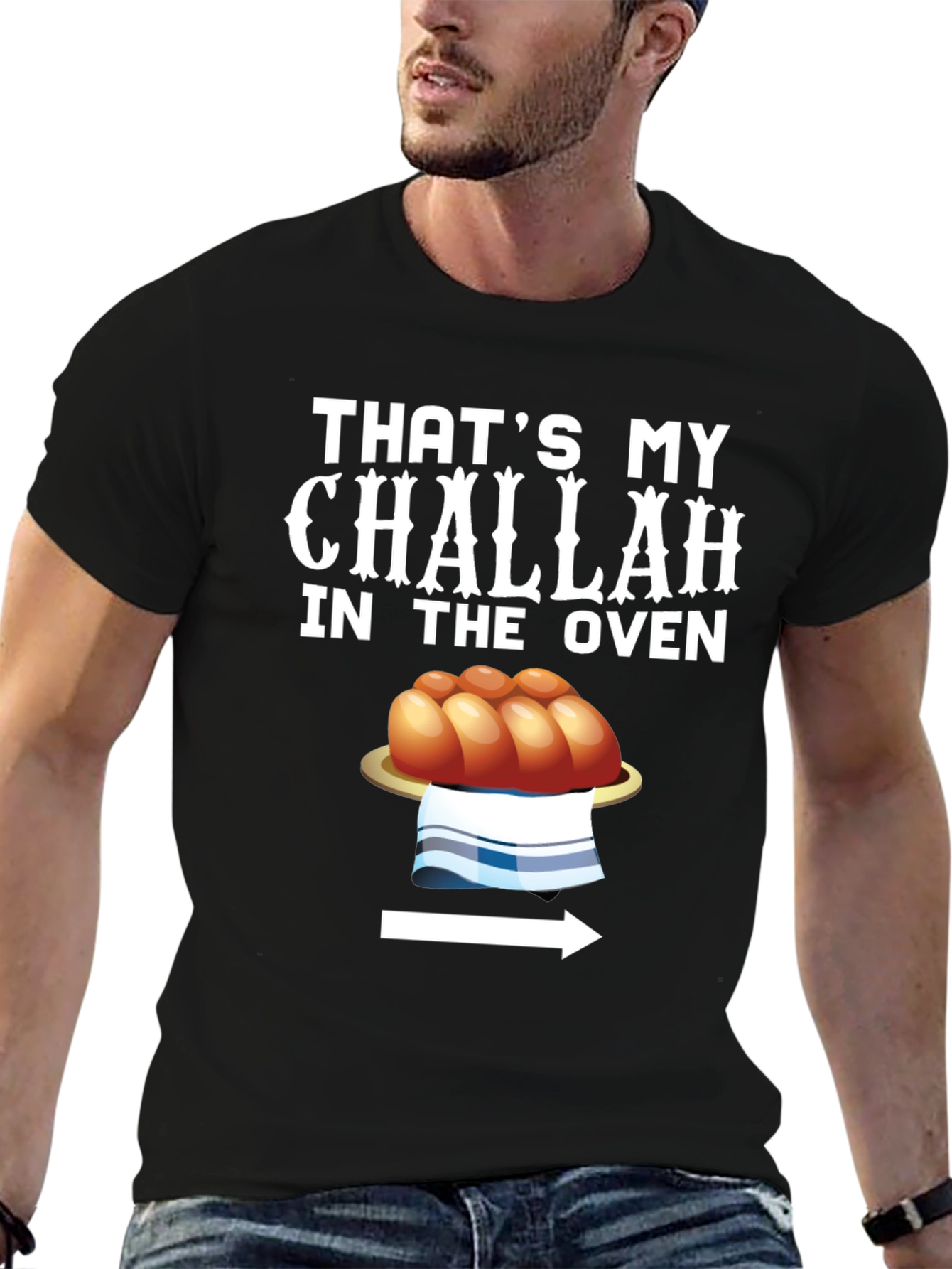 Black That's My Challah in the Oven Funny T-Shirt view 6