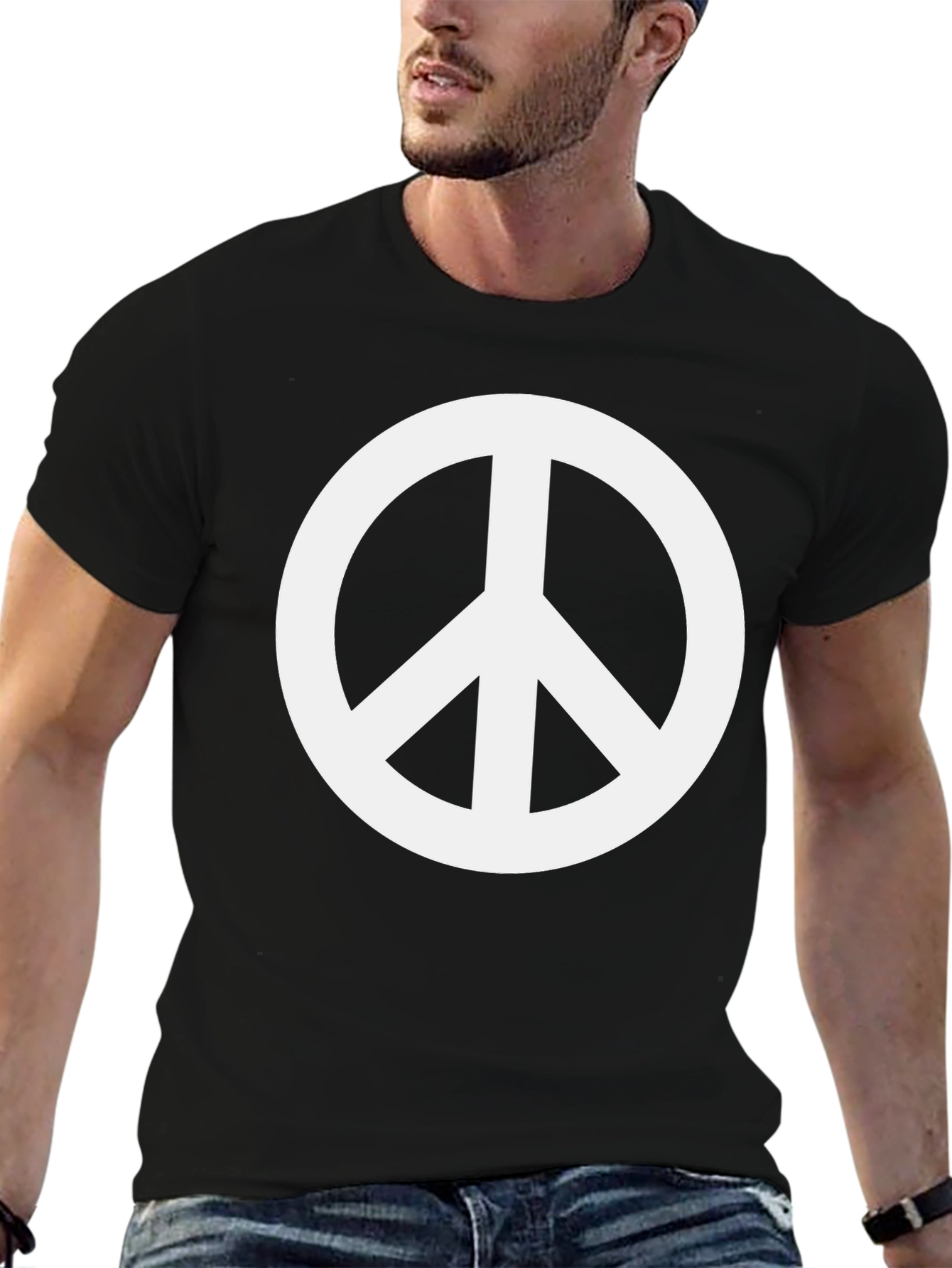 Black Peace Sign Graphic Tee - Classic Unisex Design view 6