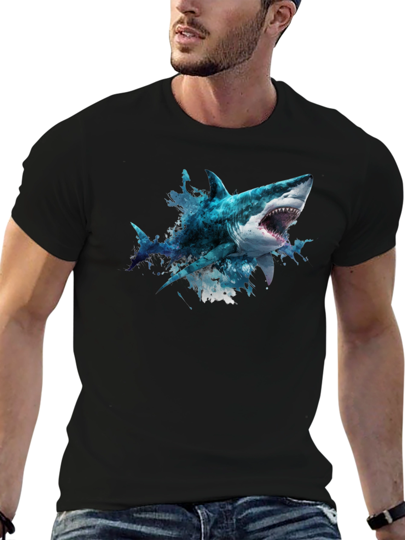 Black Shark Graphic Print Black T-Shirt view 6