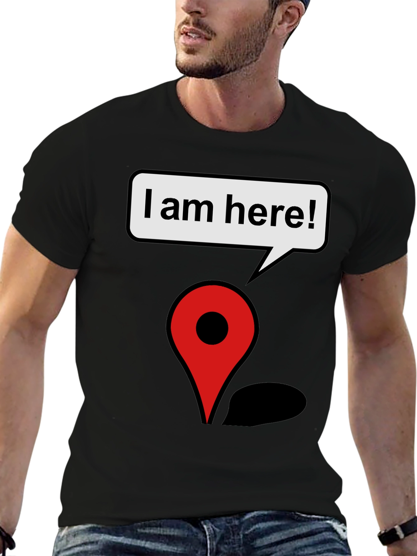 Black I am Here! Graphic Print T-Shirt view 6