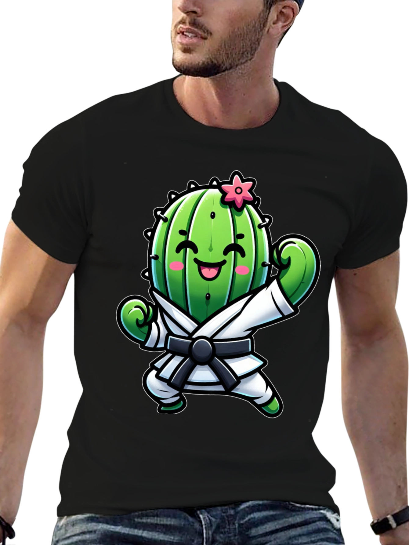 Black Karate Cactus T-Shirt - Funny Martial Arts Tee view 6