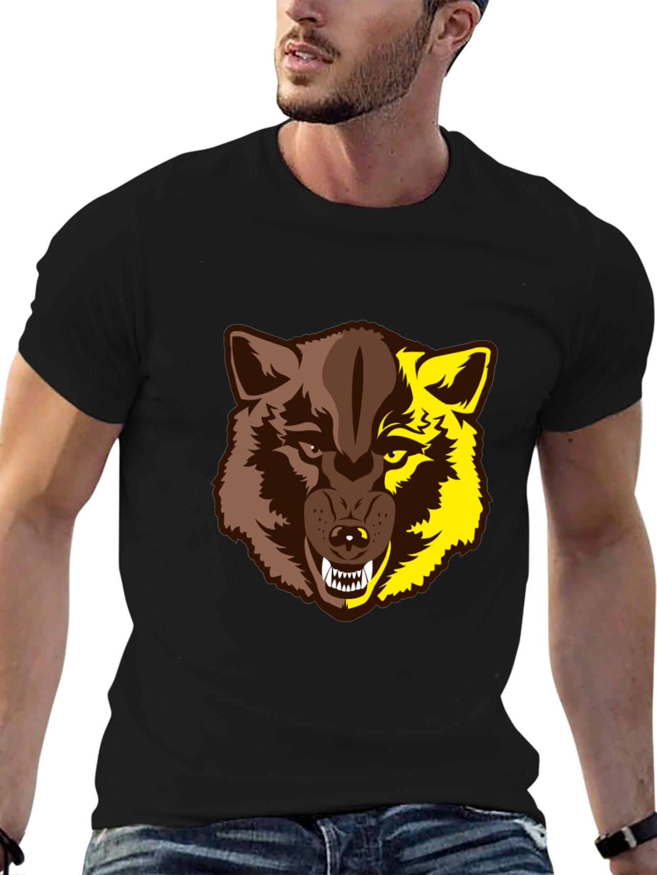 Black Wolf Graphic Tee - Two-Tone Beast Design view 6