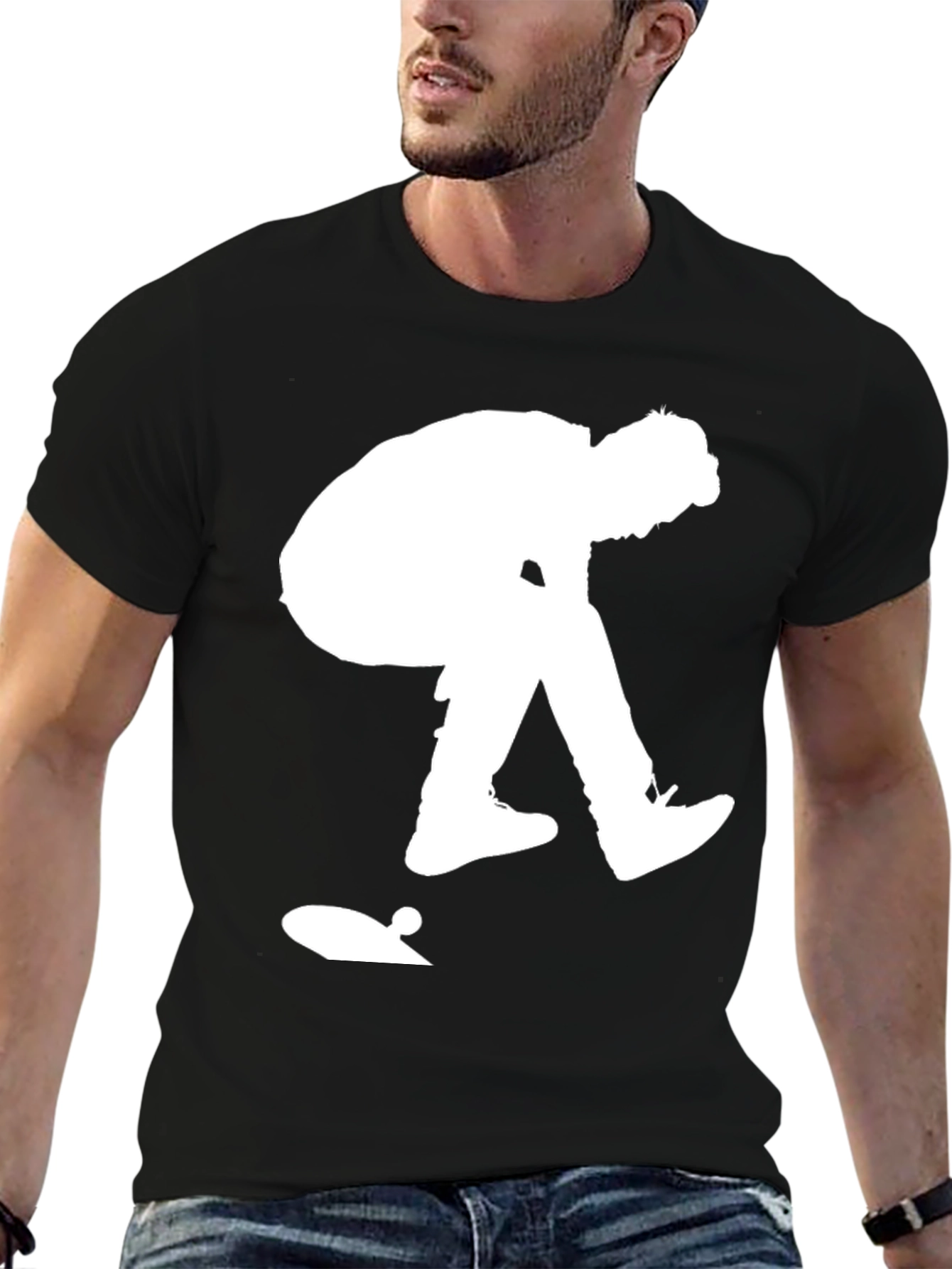 Black Skateboarder Graphic Tee - Black Cotton Casual Shirt view 6