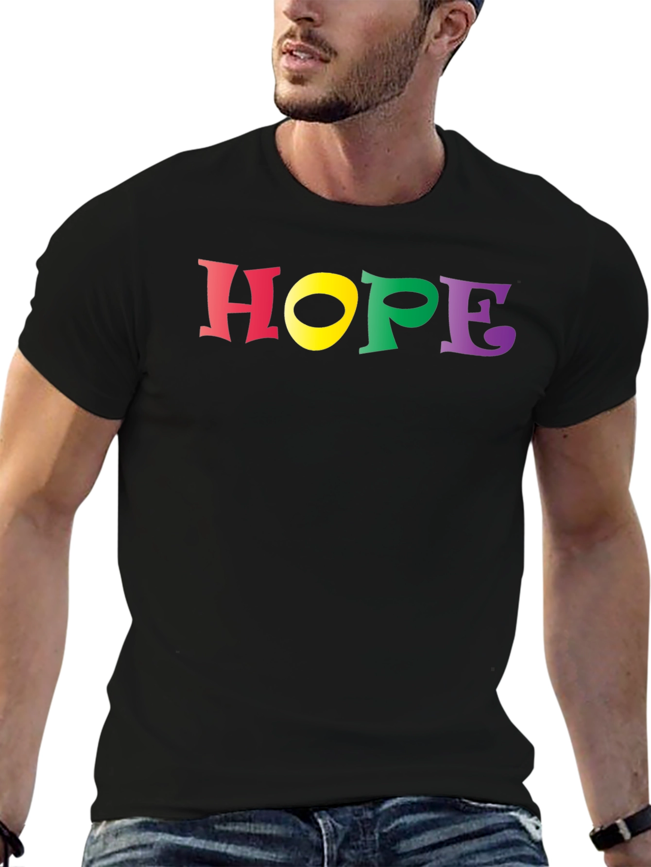 Black Colorful 'Hope' Graphic Black T-Shirt view 6