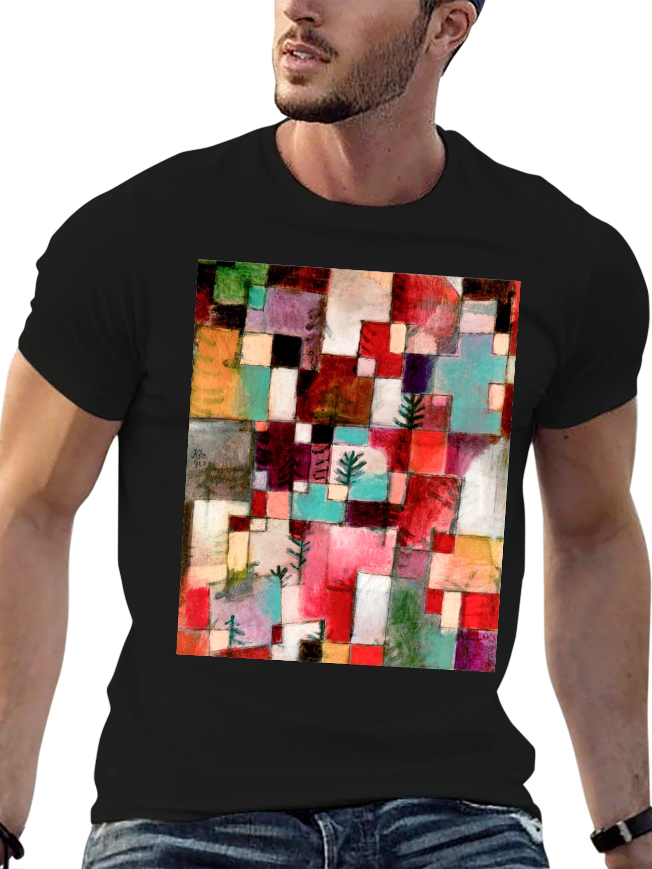Black Abstract Art T-Shirt: Geometric Design view 6
