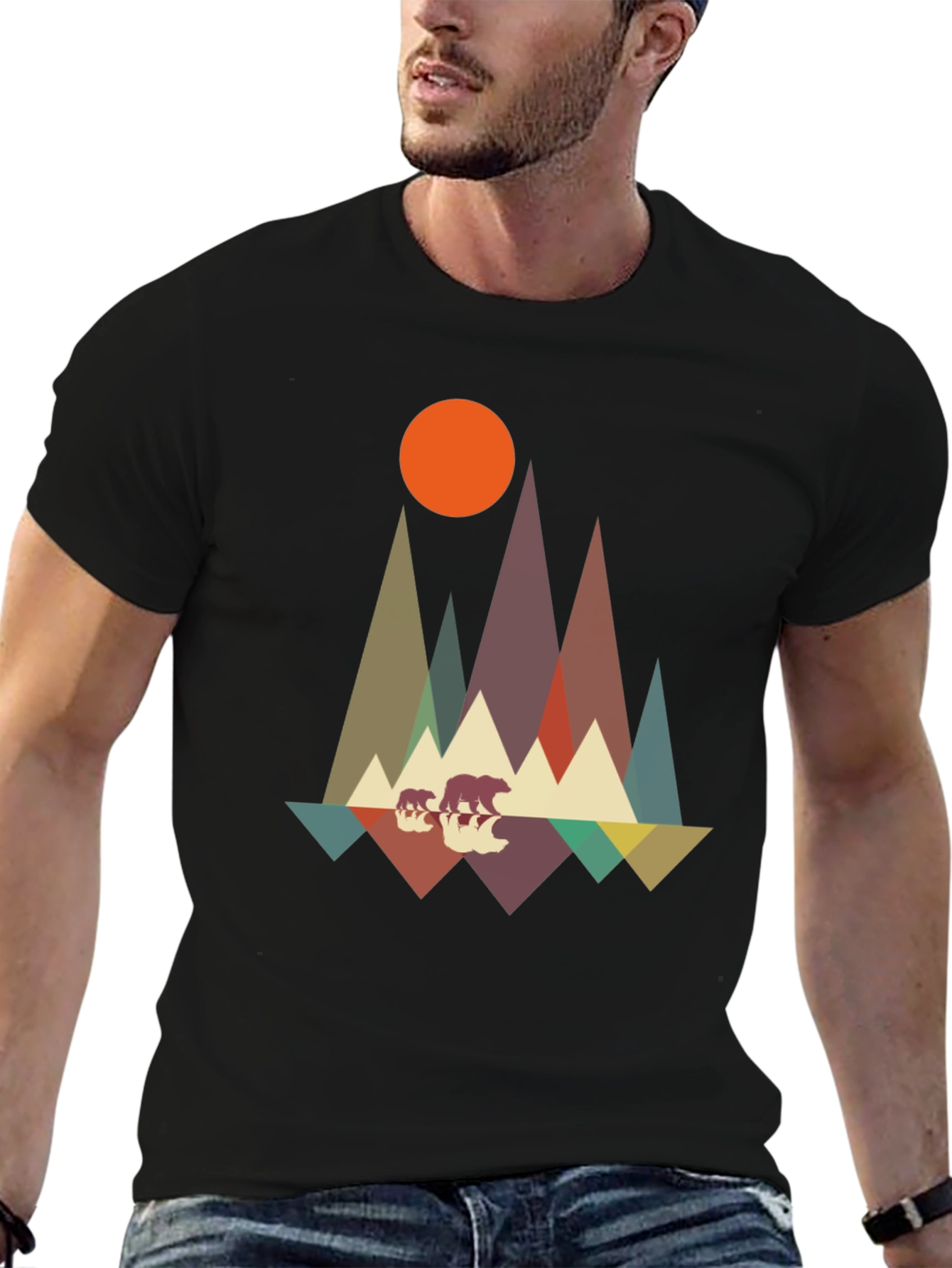 Black Retro Bear Mountain Graphic Tee view 6