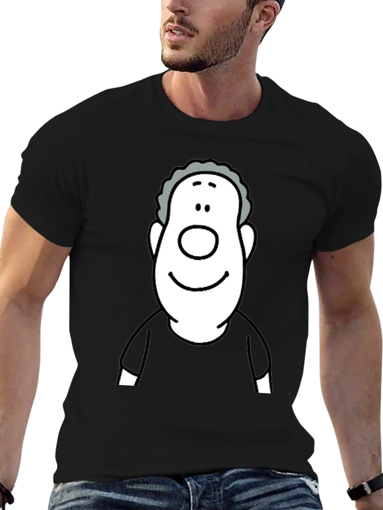 Black Cartoon Face Graphic Black T-Shirt view 6