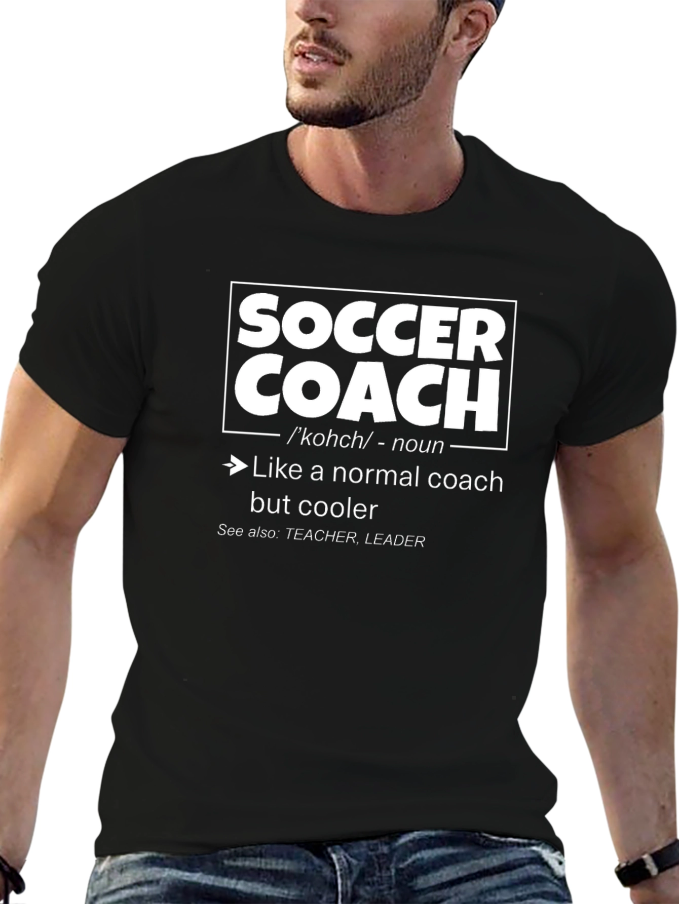 Black Soccer Coach Definition T-Shirt - Cool Coach Tee view 6
