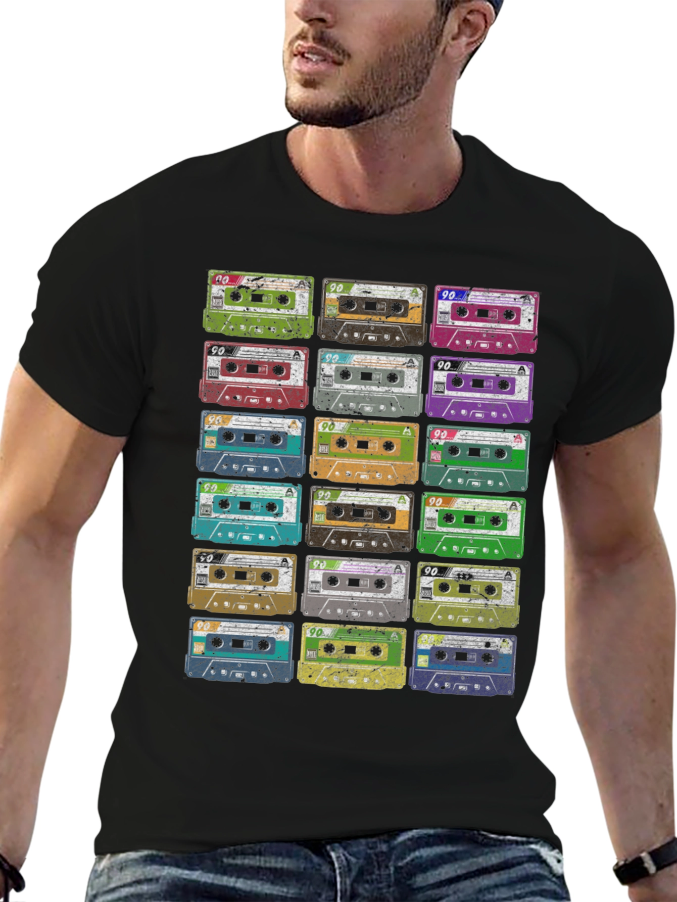 Black Retro Cassette Tape Graphic T-Shirt view 6
