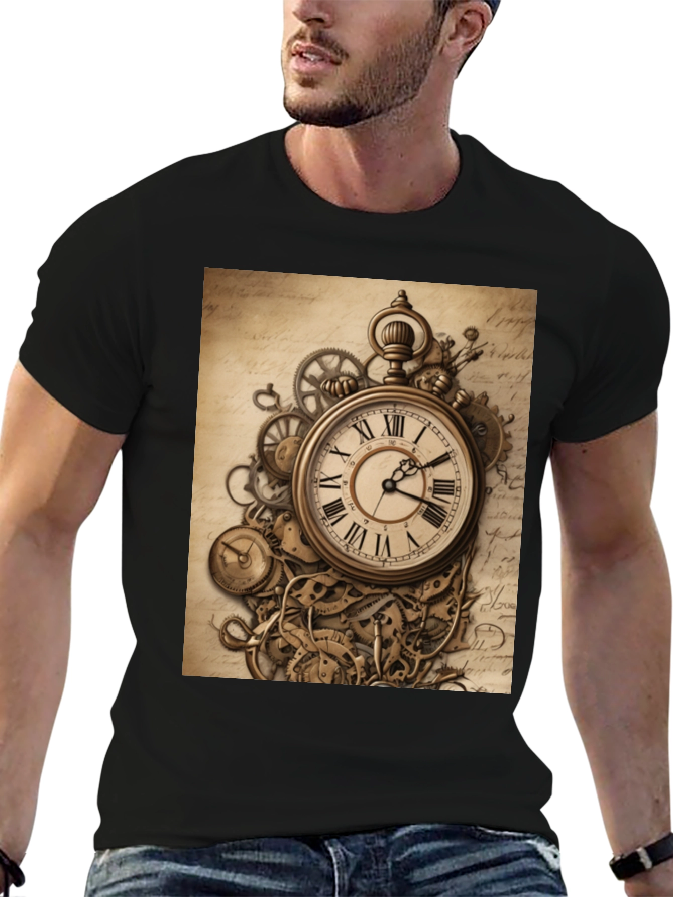 Black Steampunk Clockwork T-Shirt - Timeless Design view 6