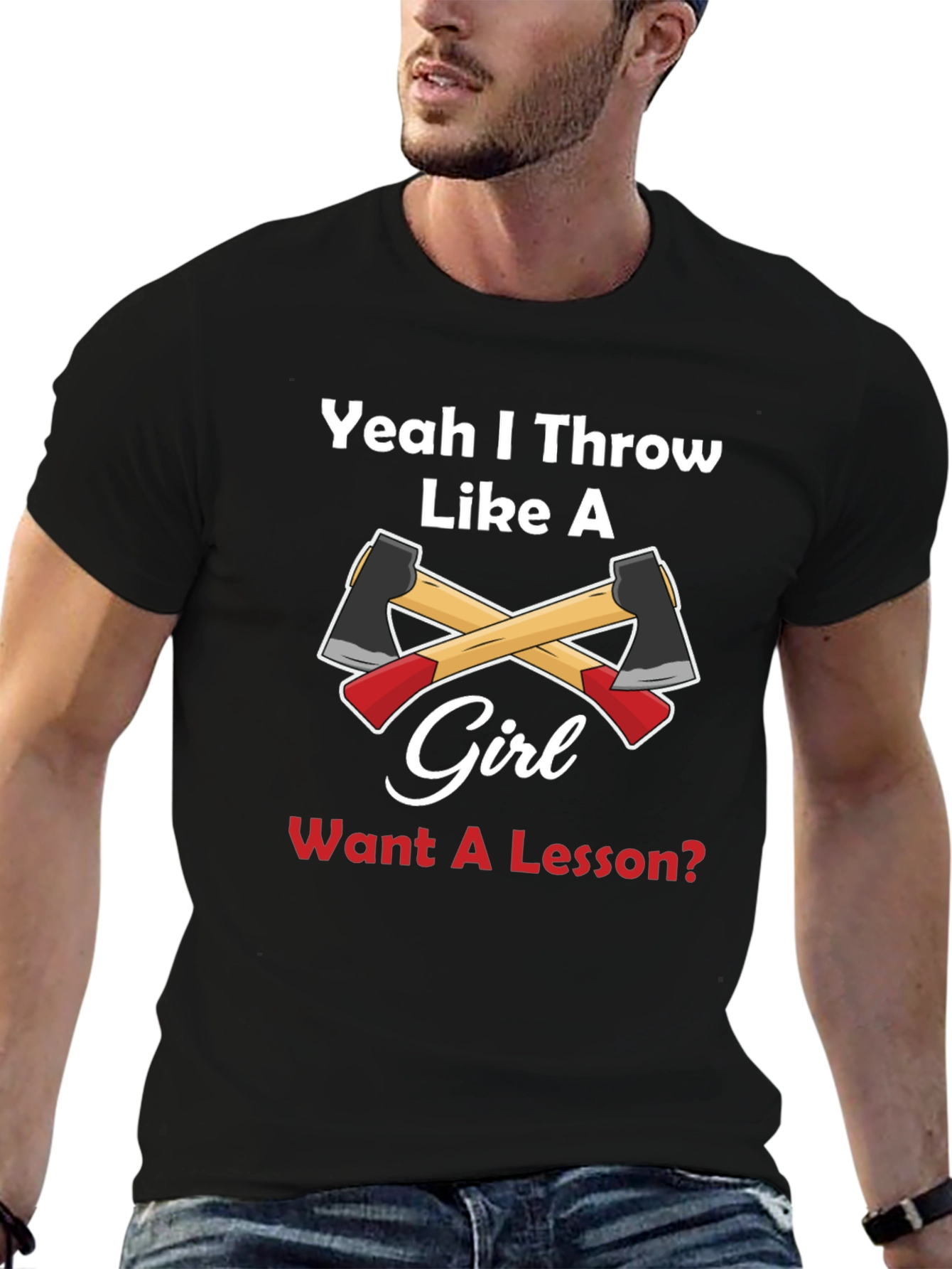 Black Yeah I Throw Like A Girl Axe Throwing T-Shirt view 6