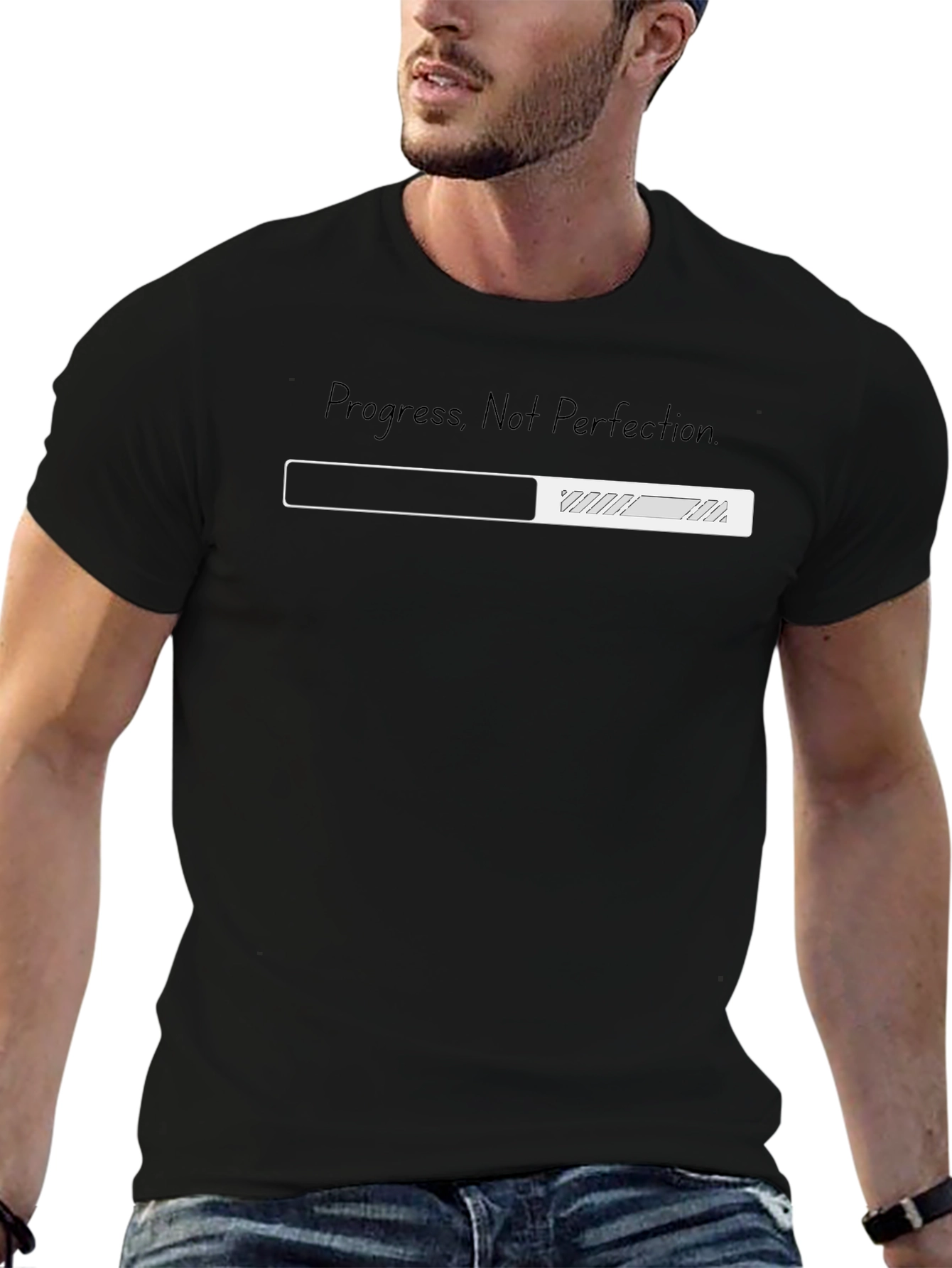 Black Progress Not Perfection Tee - Motivational Graphic Shirt view 6