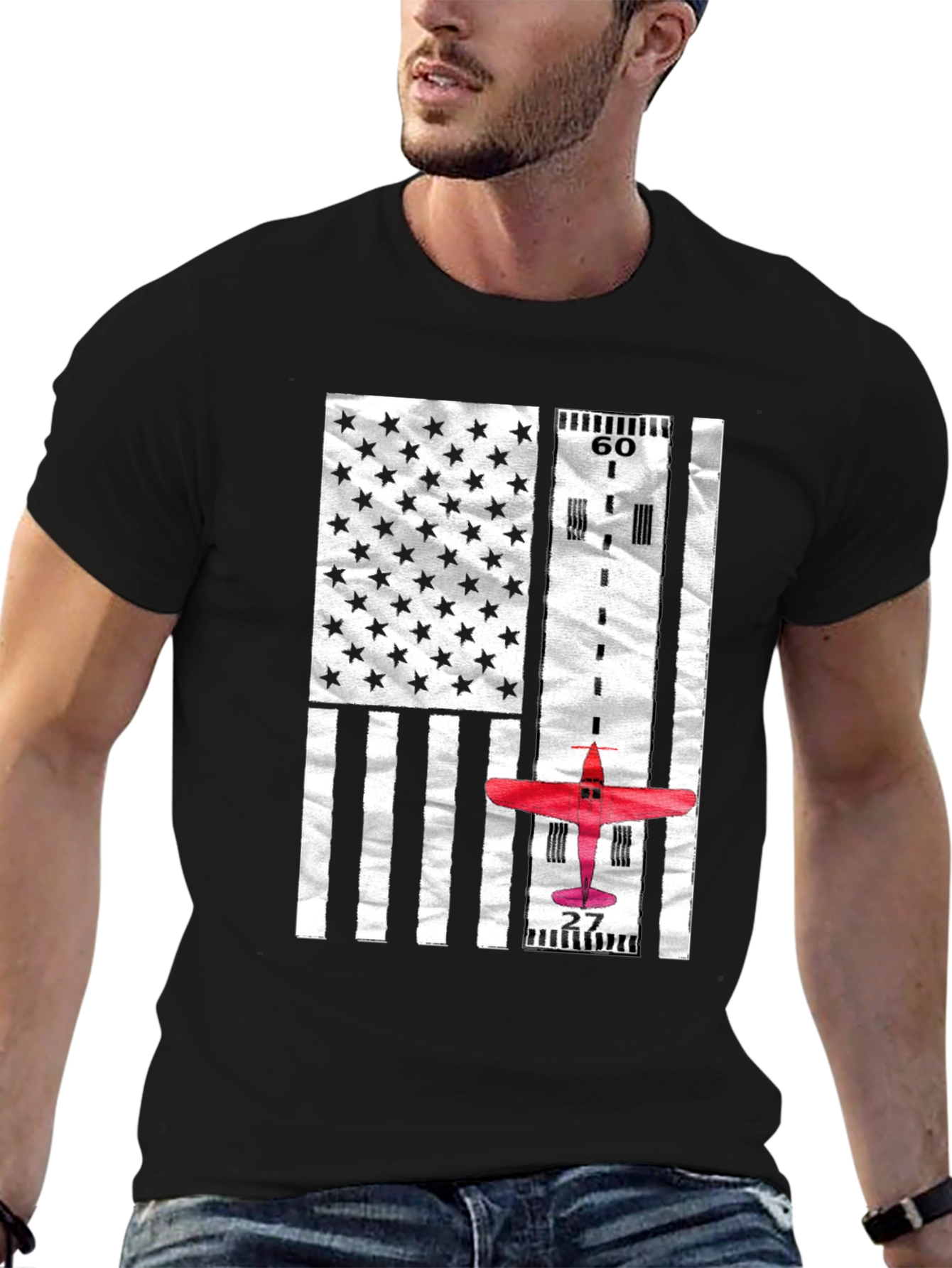 Black Aviator American Flag Runway T-Shirt view 6