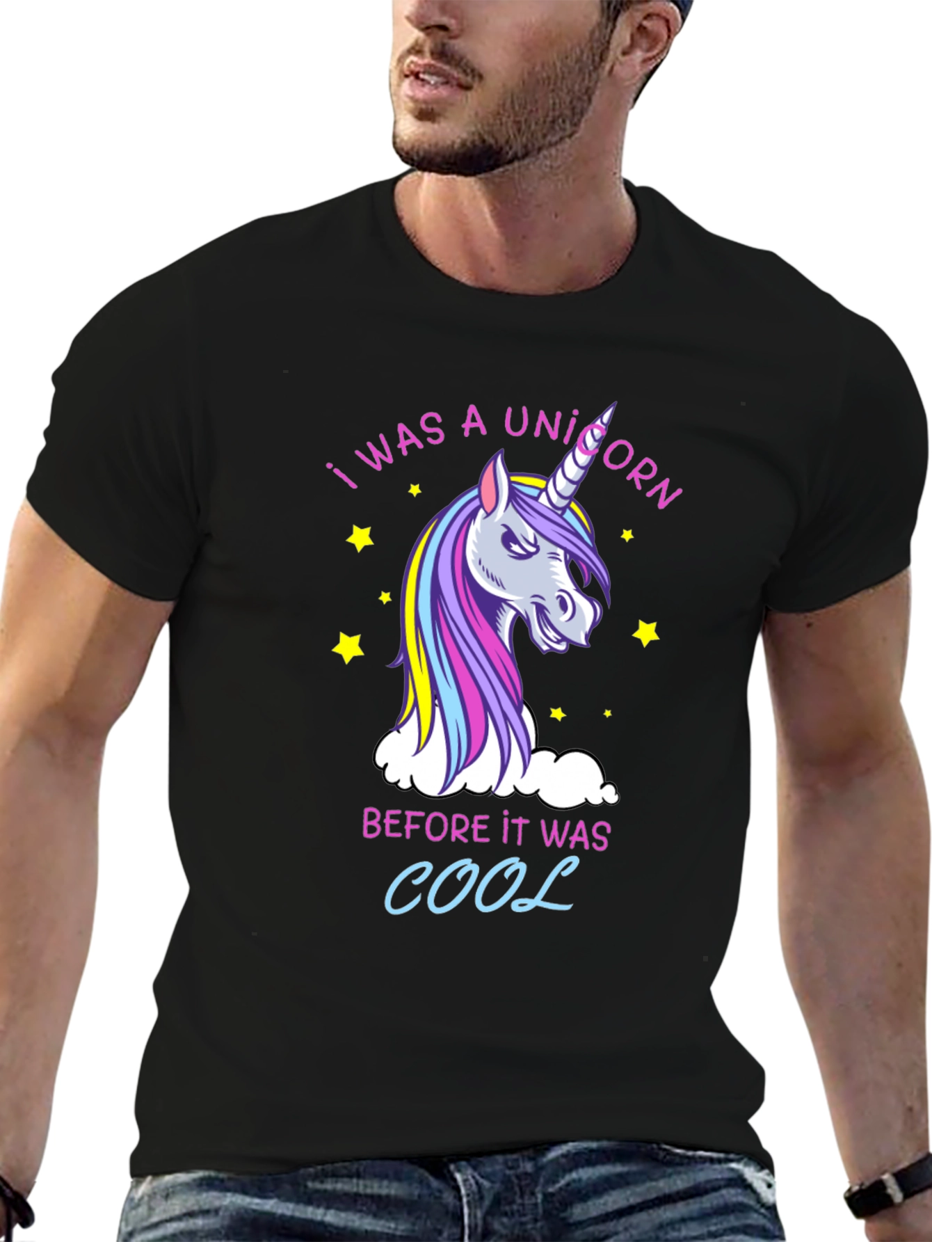 Black I Was a Unicorn T-Shirt - Funny Graphic Tee view 6