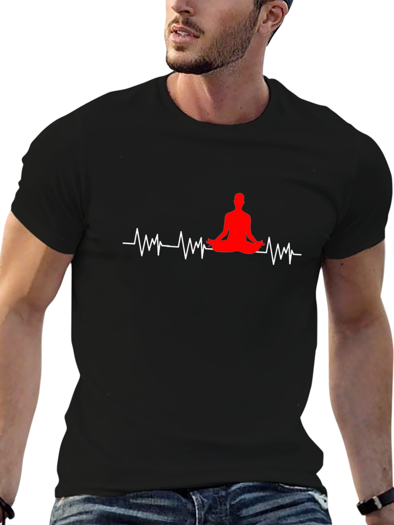 Black Yoga Heartbeat T-Shirt - Meditate in Style view 6