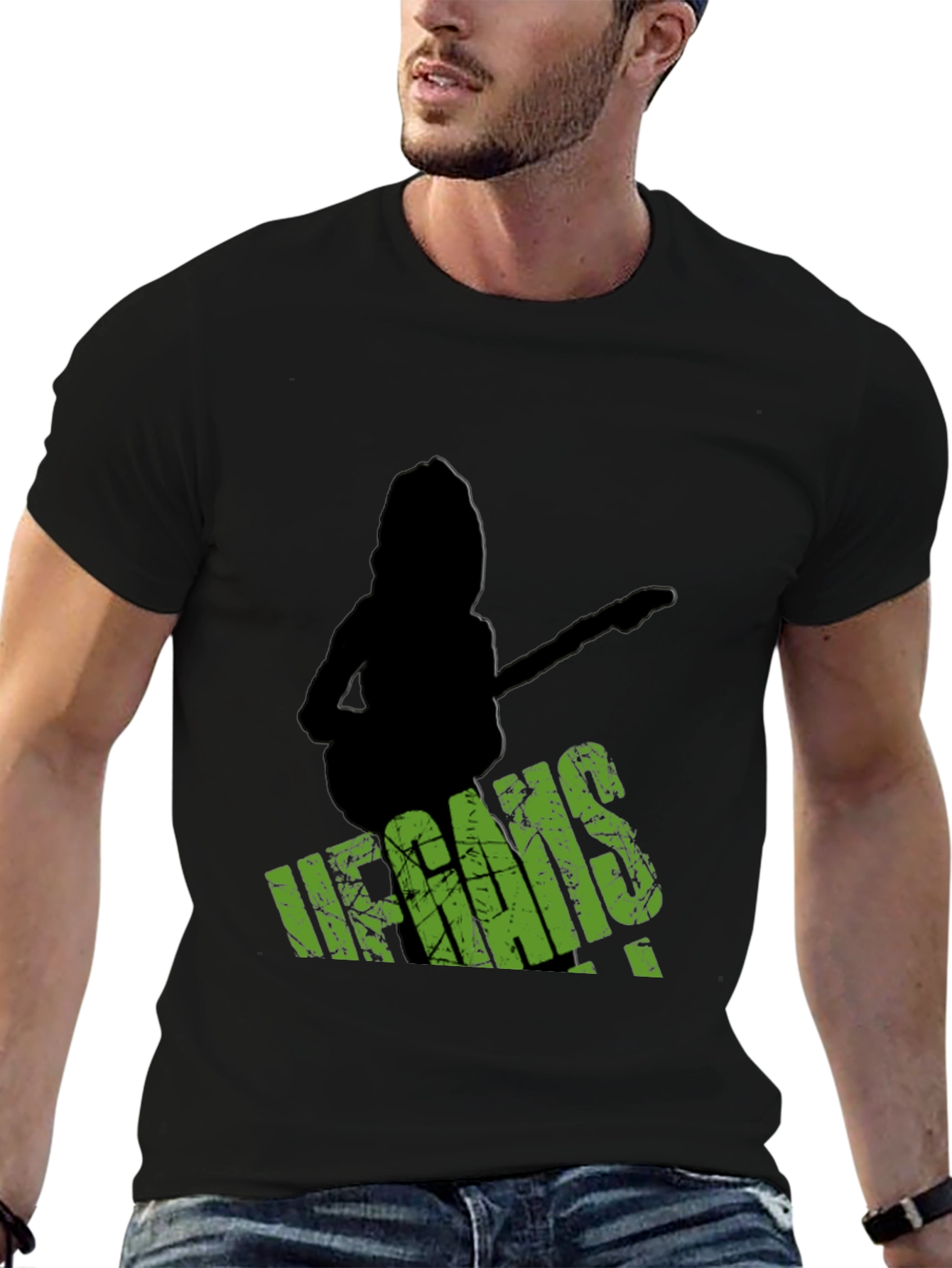Black Vegans Guitar T-Shirt - Black Crew Neck Tee view 6