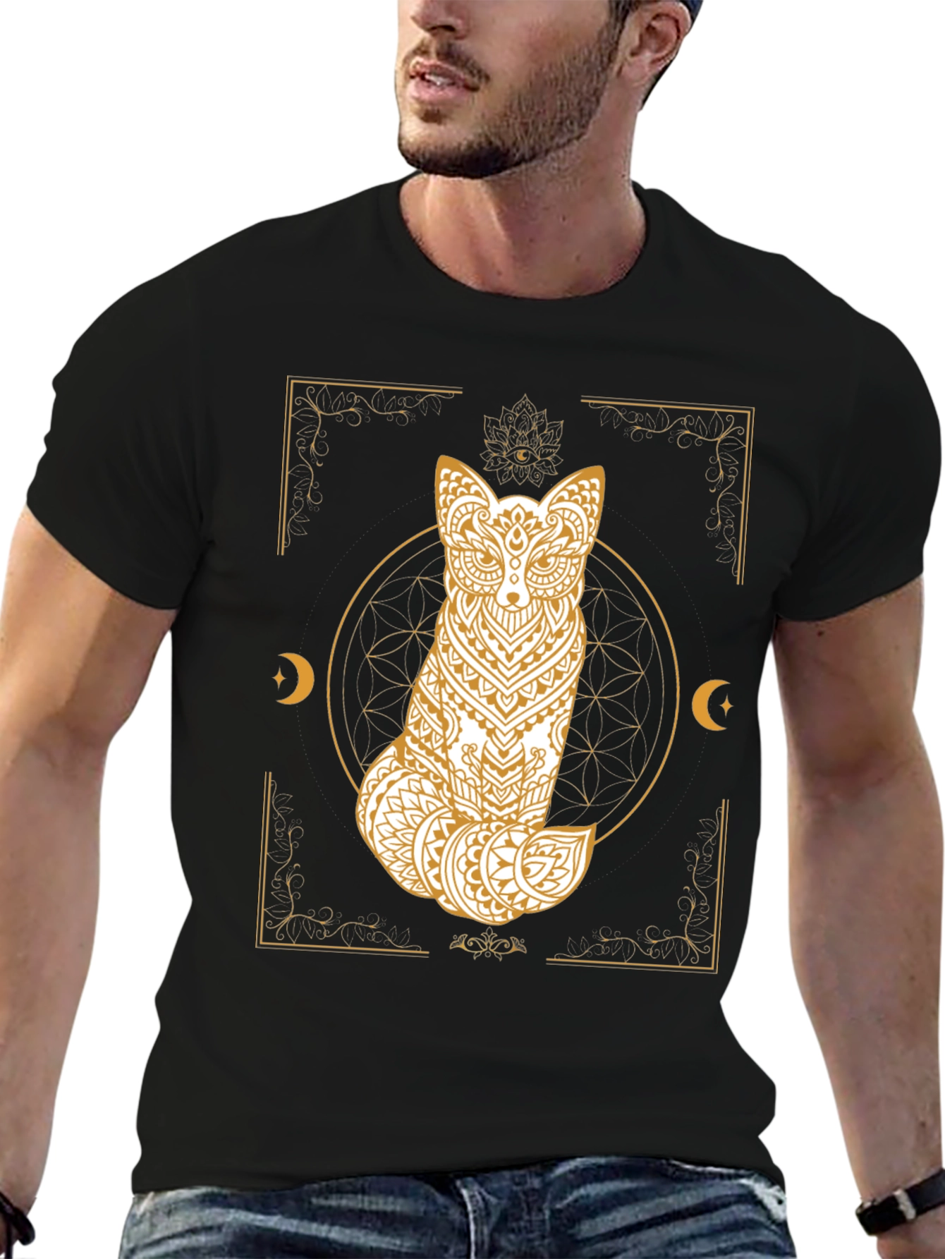 Black Mystic Fox Graphic Tee - Unisex Black T-Shirt view 6