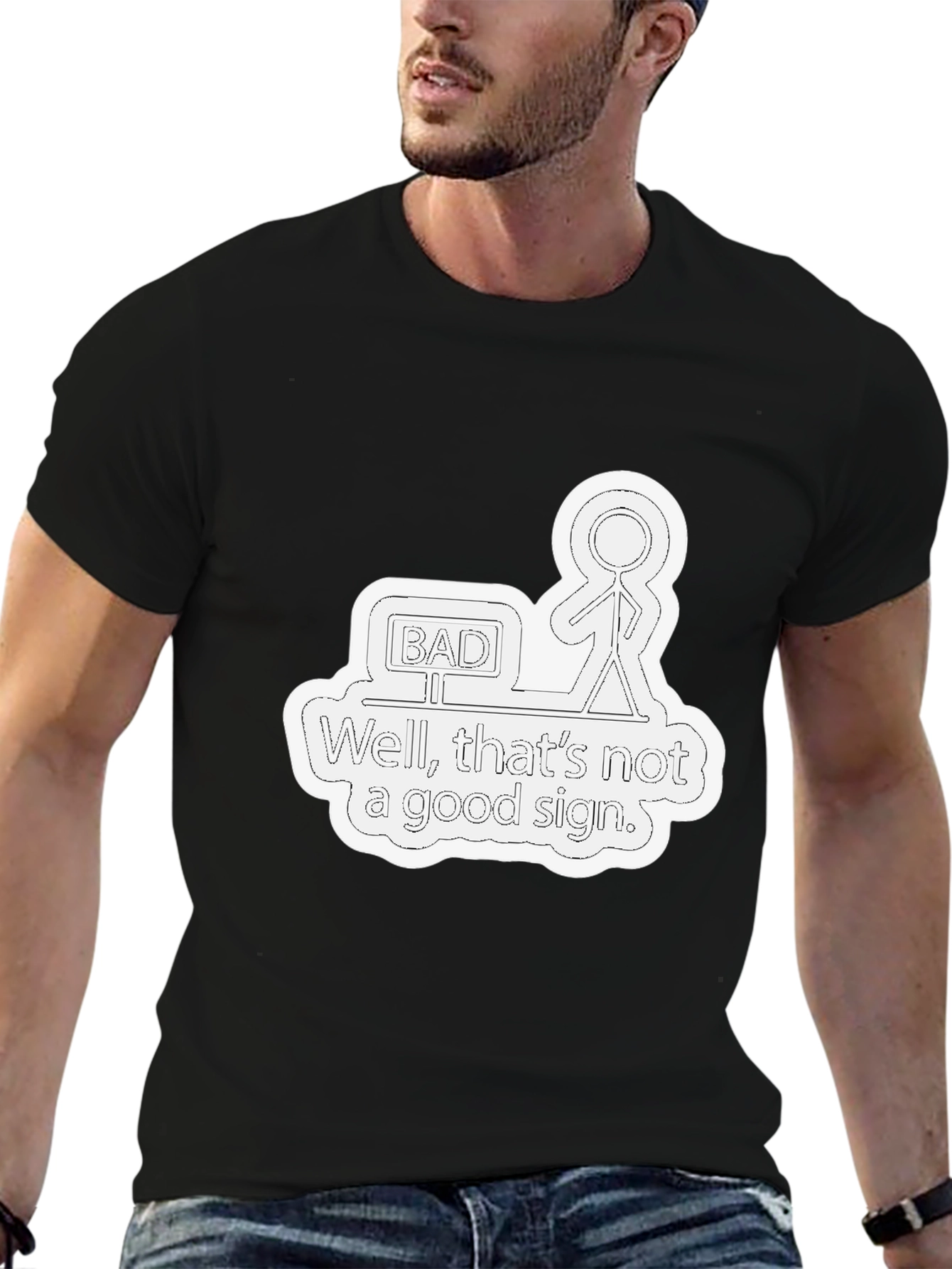 Black Funny "Bad Sign" Graphic Tee - Mens Black T-Shirt view 6