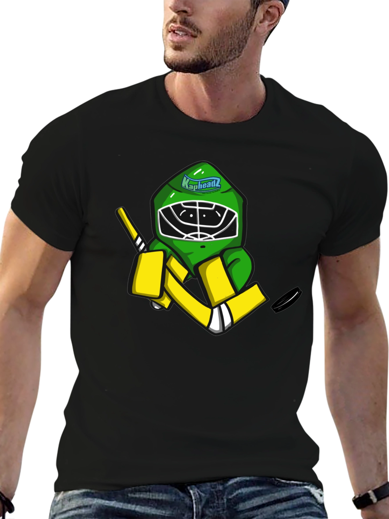 Black Kapheadz Hockey Goalie T-Shirt - Black Cotton Tee view 6