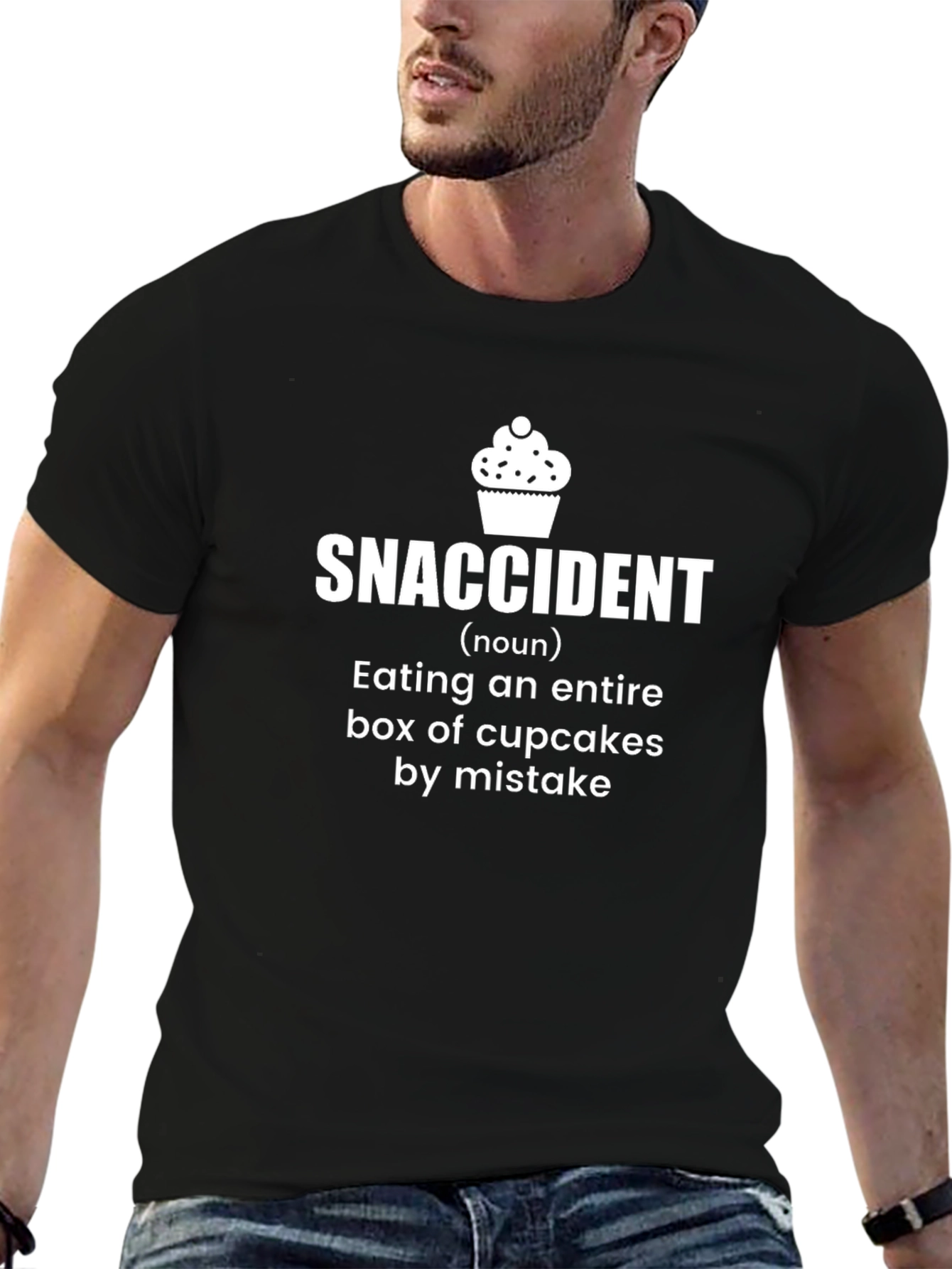 Black Snaccident Cupcake T-Shirt: Humorous Foodie Tee view 6