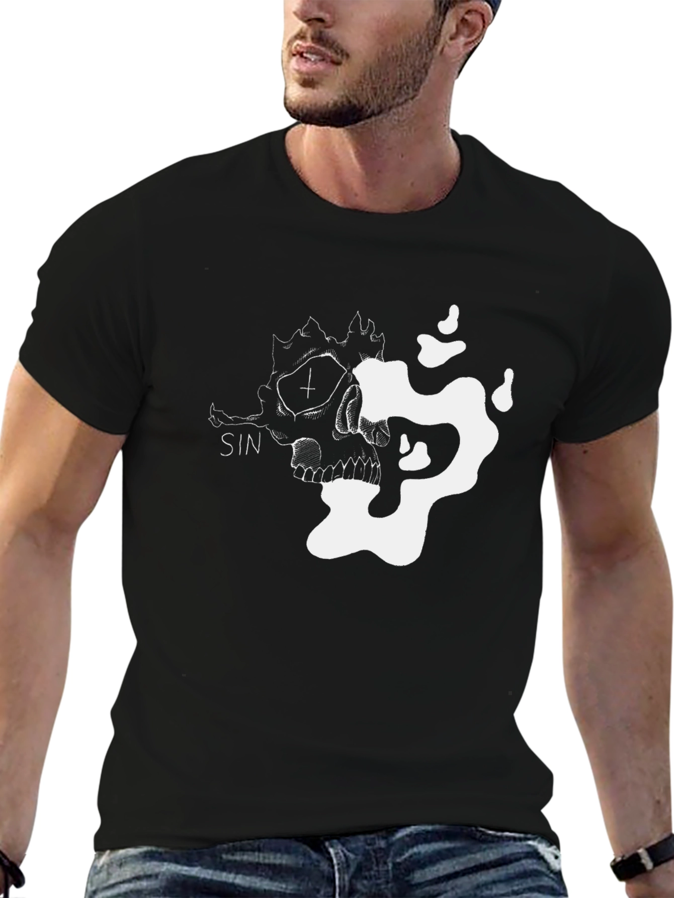 Black Sin Skull Graphic Tee - Men's Black T-Shirt view 6