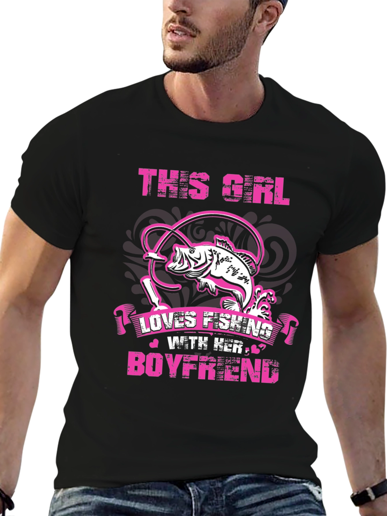 Black Fishing Girl Boyfriend Black T-Shirt view 6