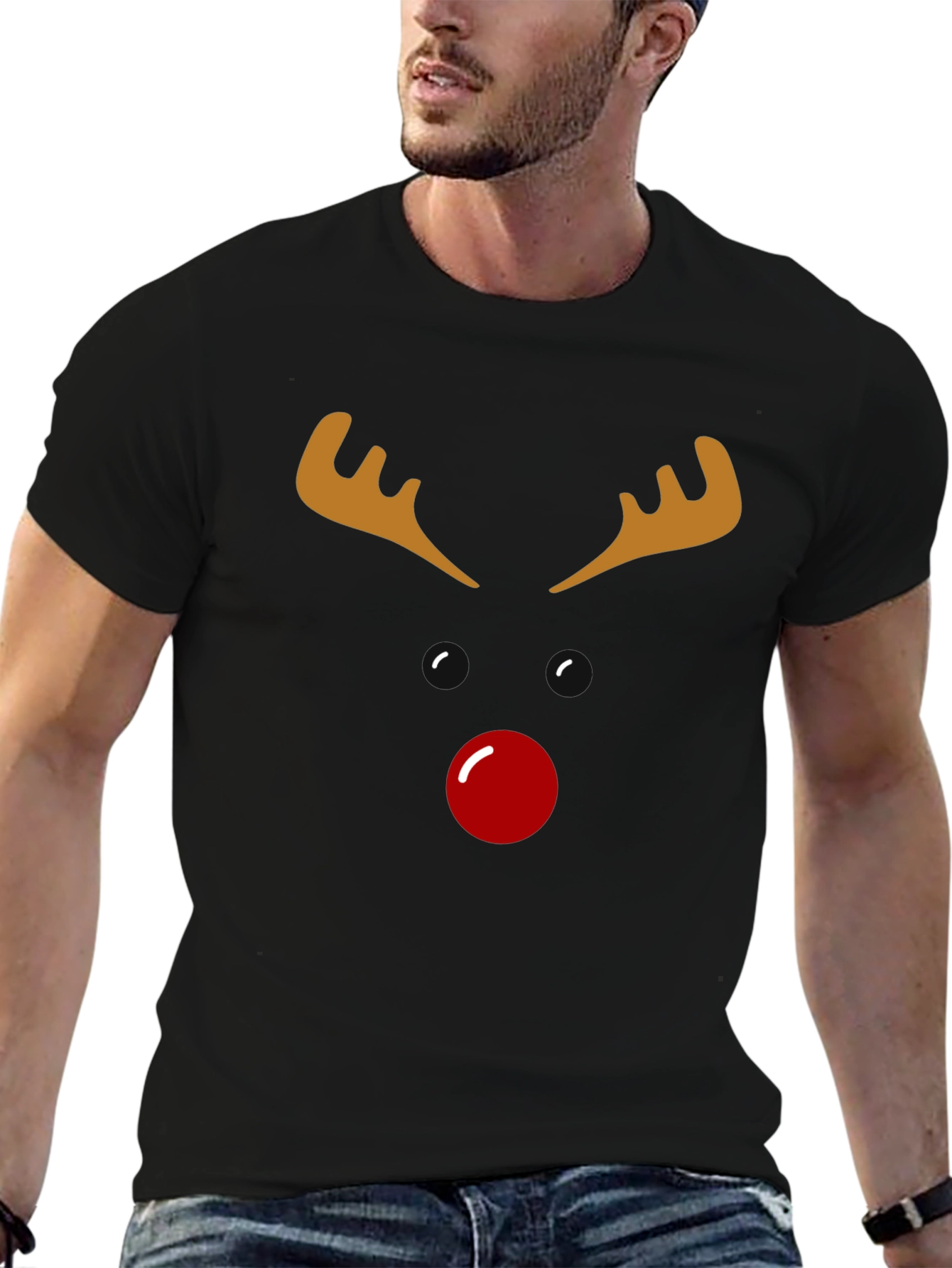 Black Reindeer Face Graphic Tee - Holiday Cheer! view 6