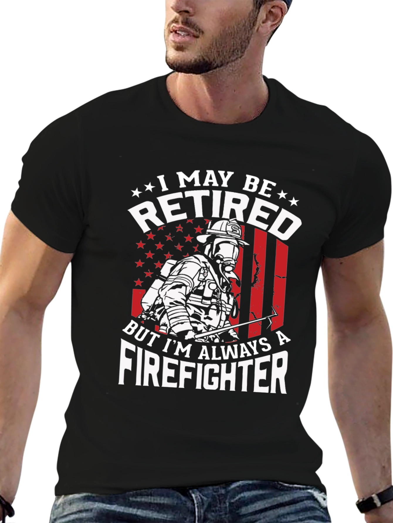 Black Retired Firefighter Graphic T-Shirt view 6