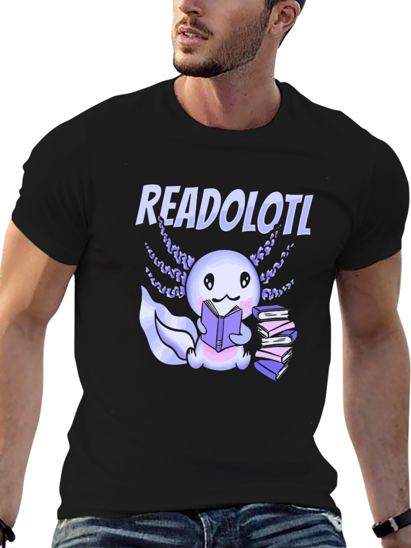 Black Readolotl T-Shirt - Cute Axolotl Reading Books view 6
