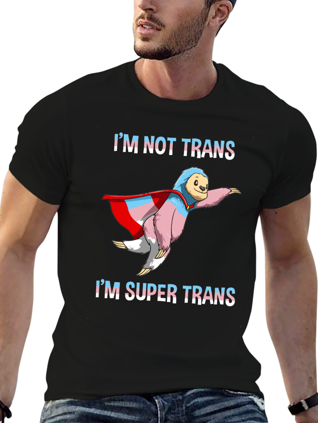Black Super Trans Sloth T-Shirt - LGBTQ+ Pride view 6