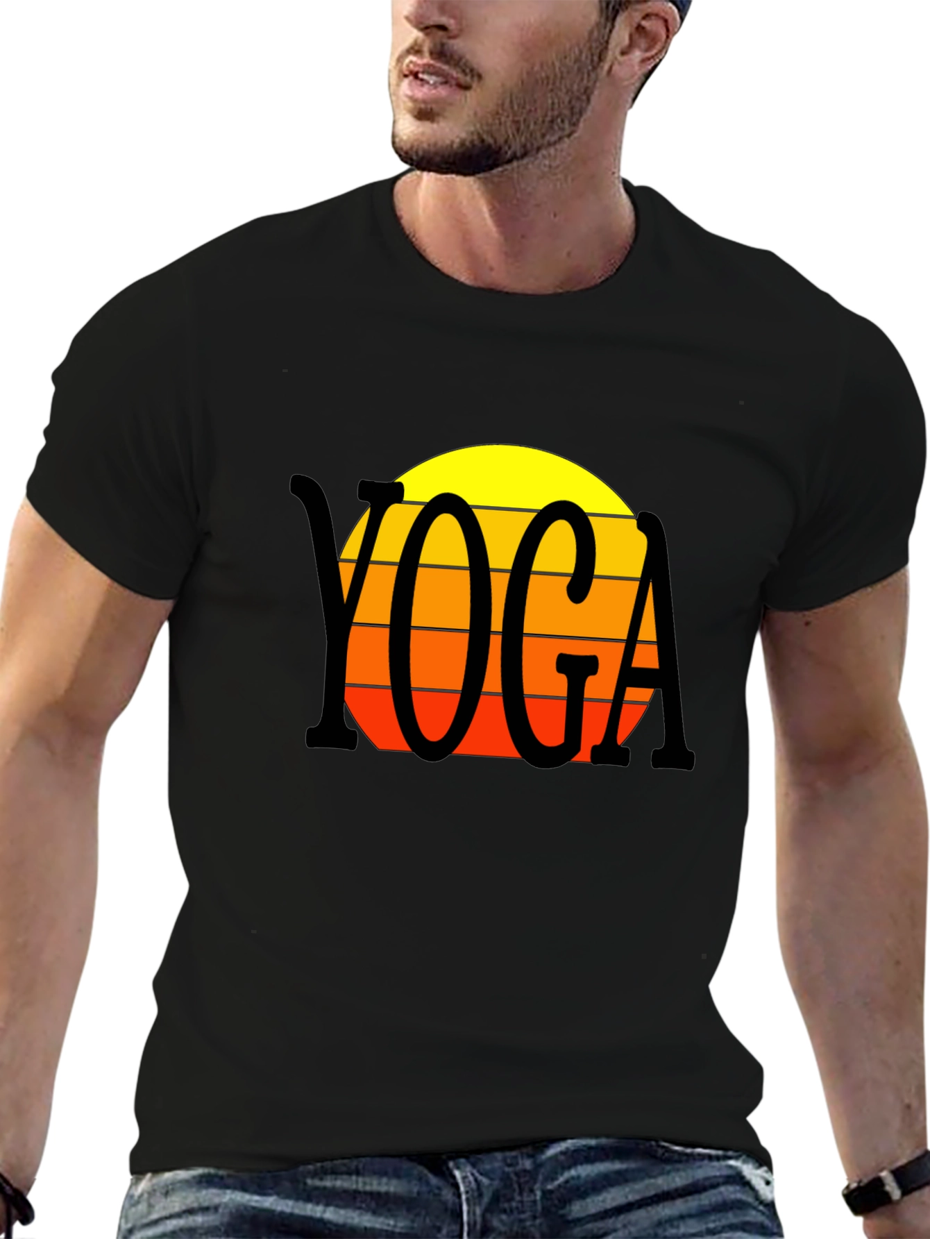Black Yoga Sunset T-Shirt - Retro Style view 6