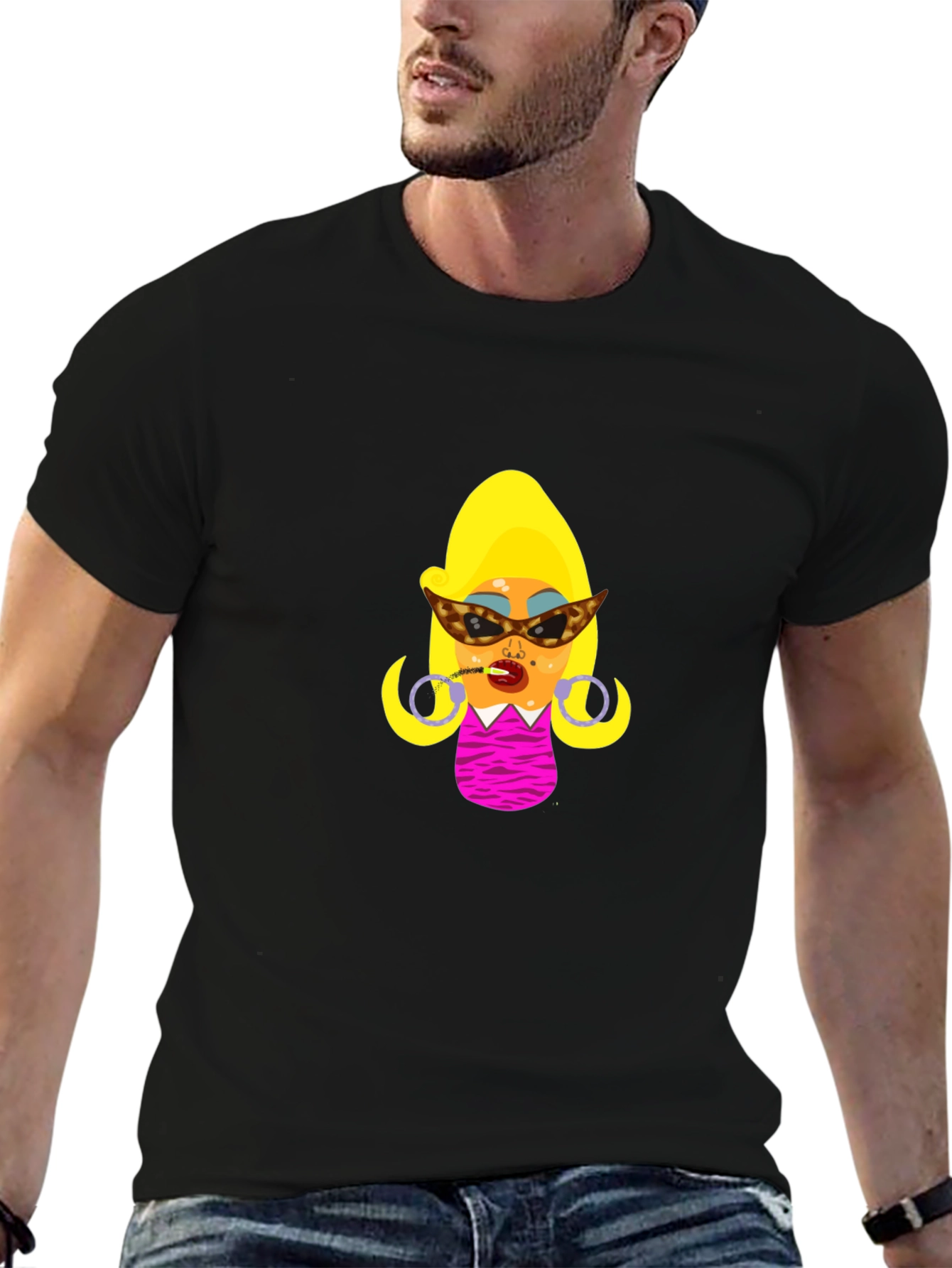 Black Black T-Shirt with Cartoon Woman view 6